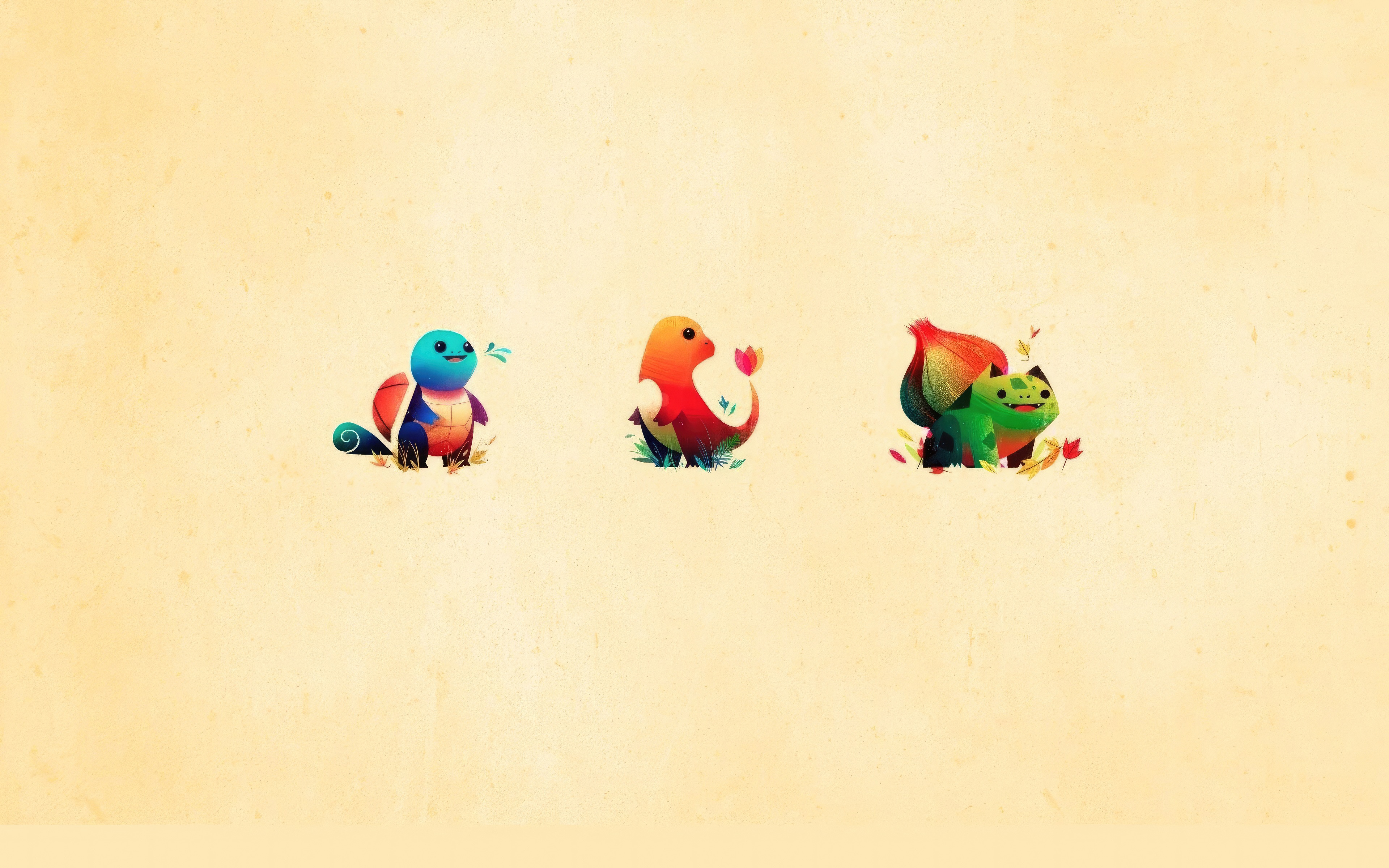 Bulbasaur, Squirtle, and Charmander in a minimalist style HD Wallpaper