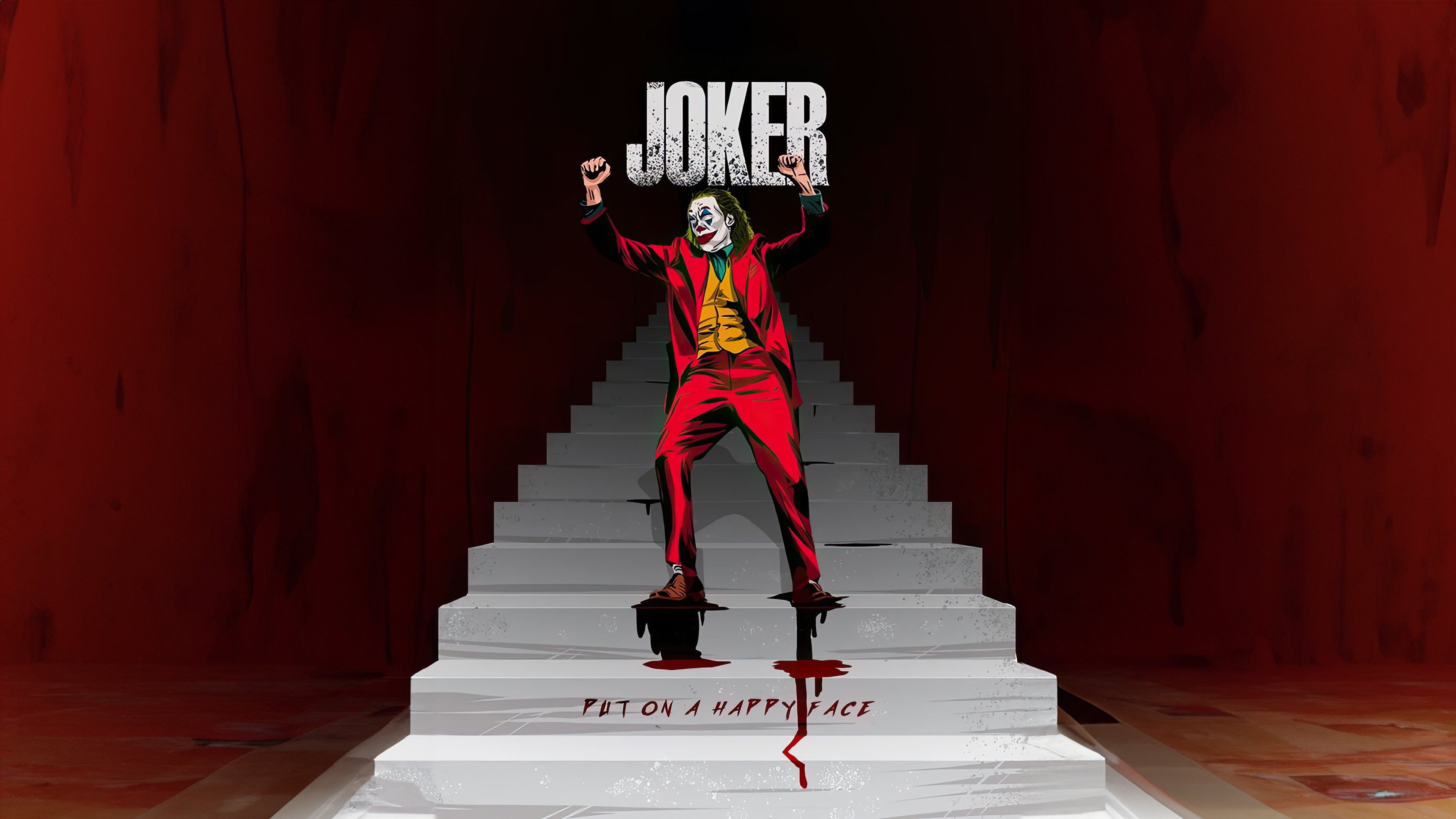 Joker standing on stairs with blood HD Wallpaper
