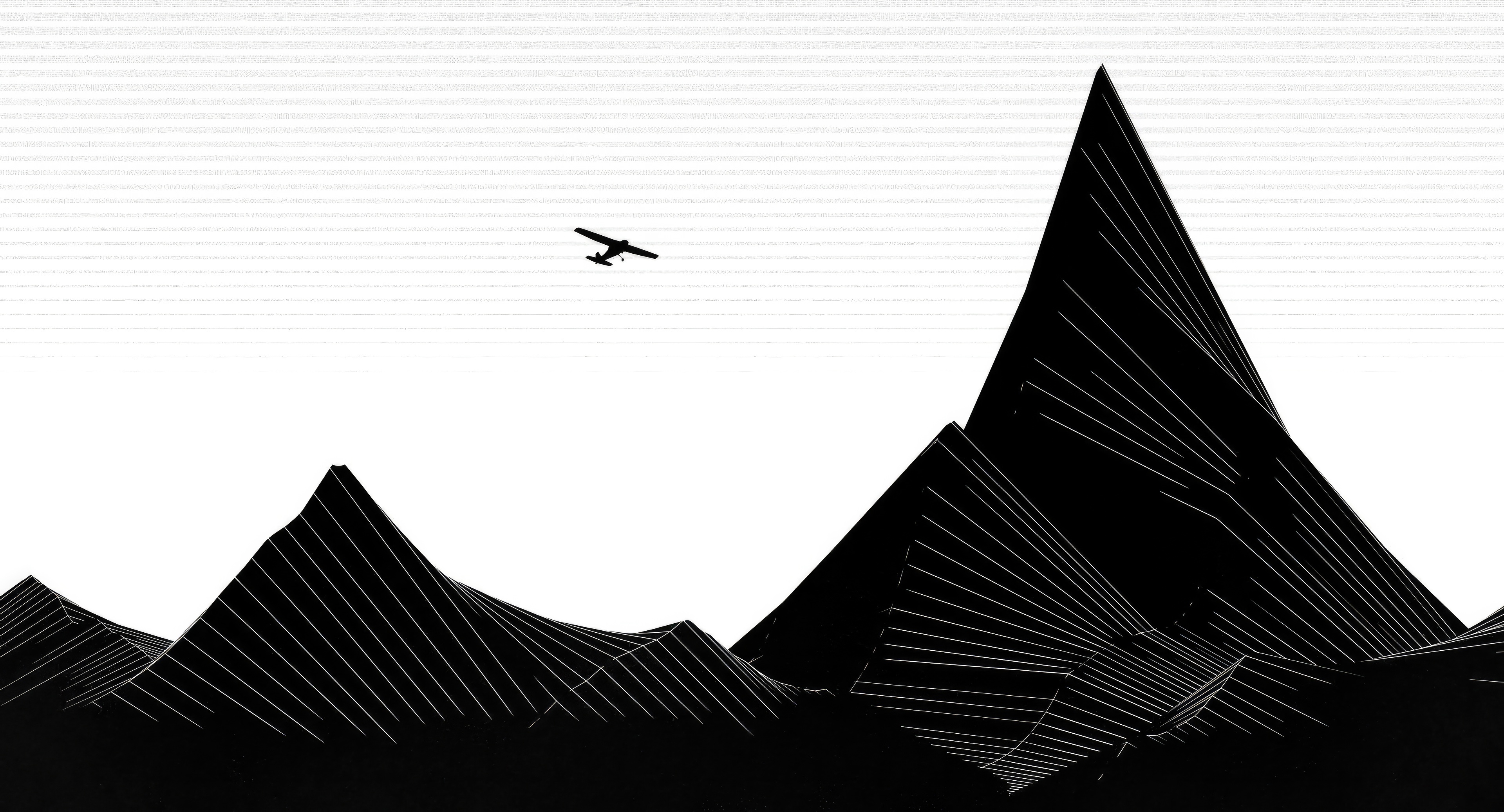 Airplane flying over stylized black mountains HD Wallpaper
