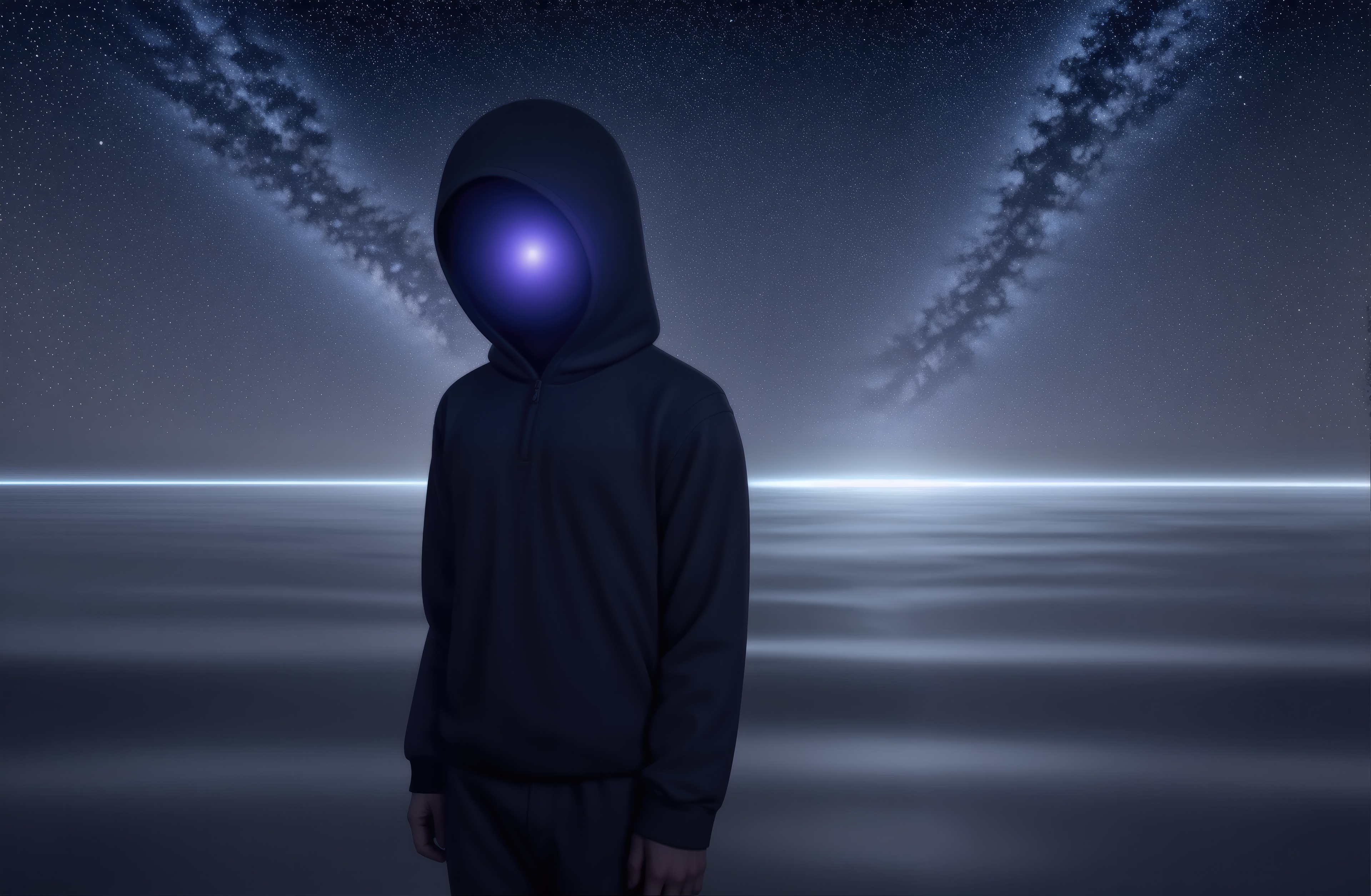 Man with a galaxy face in a hoodie HD Wallpaper