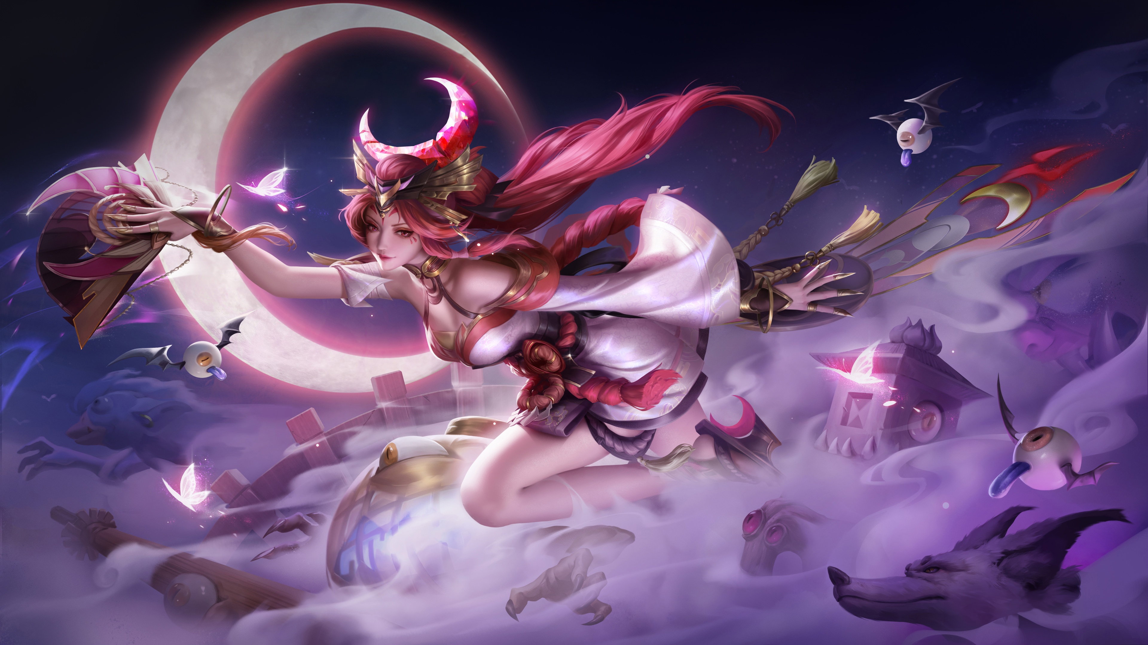 Mai Shiranui from Honor of Kings in a moonlit scene HD Wallpaper