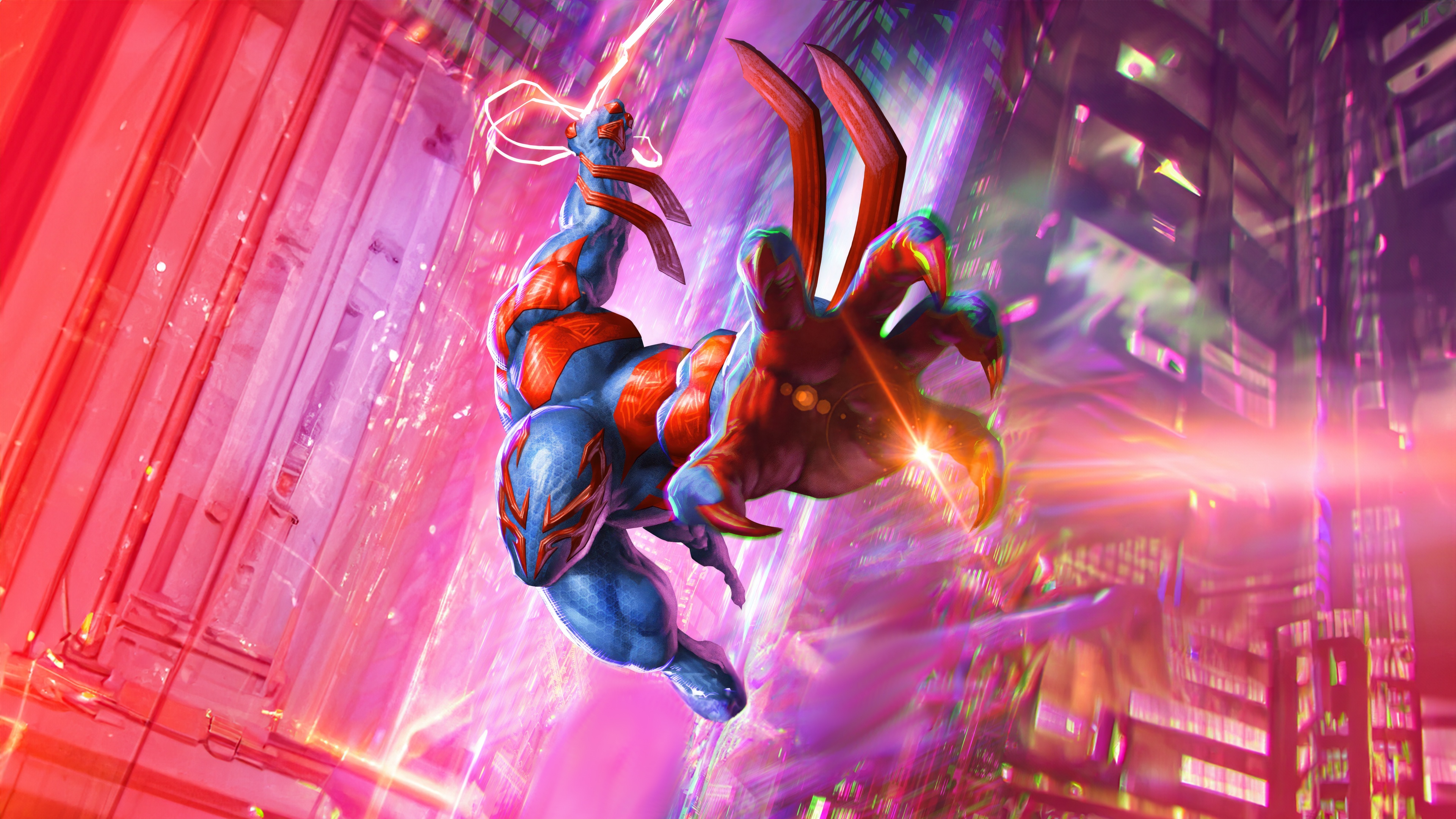 Spider-Man 2099 in a Futuristic City HD Wallpaper