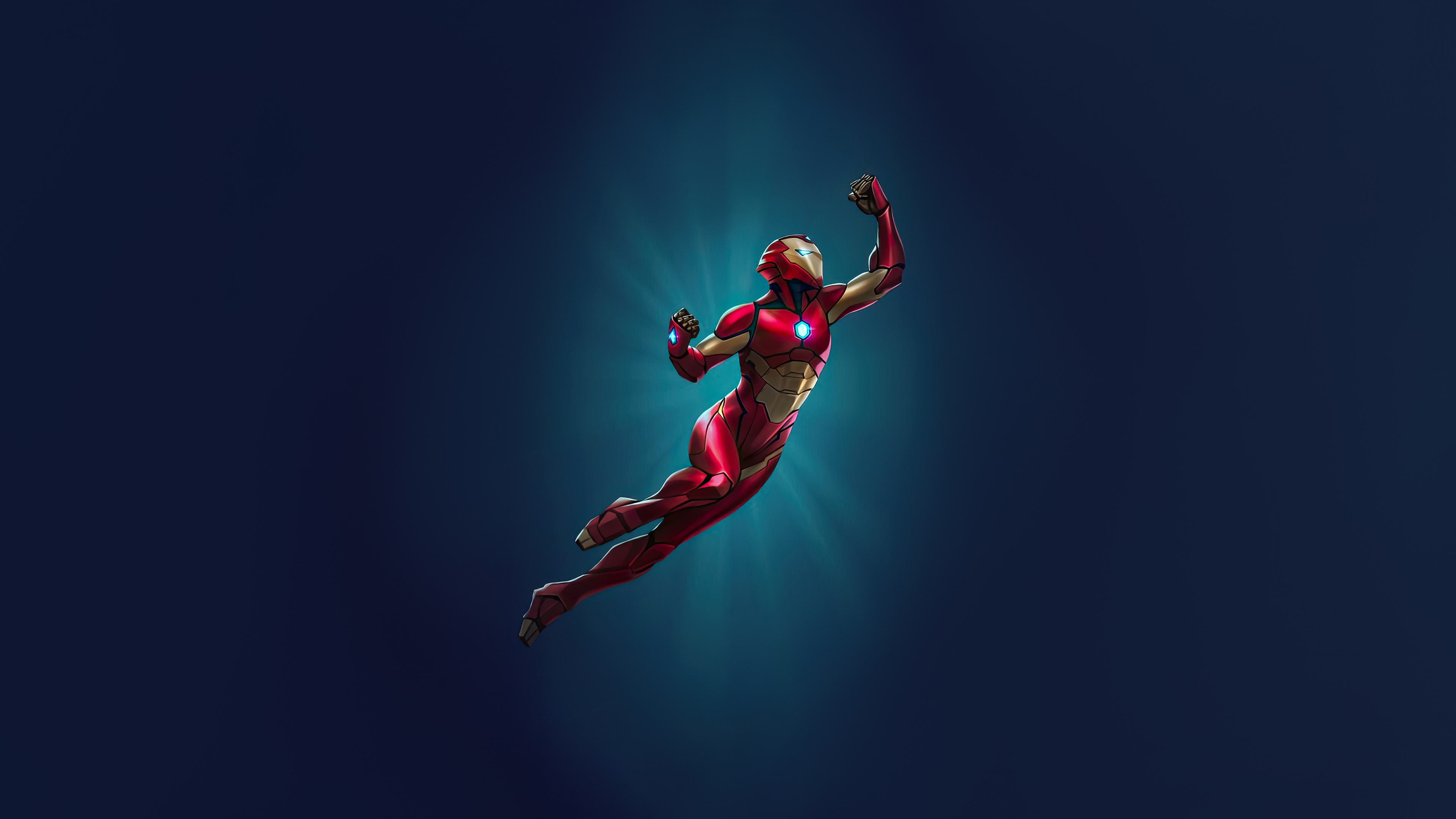 Iron Man Flying with Blue Light Rays HD Wallpaper