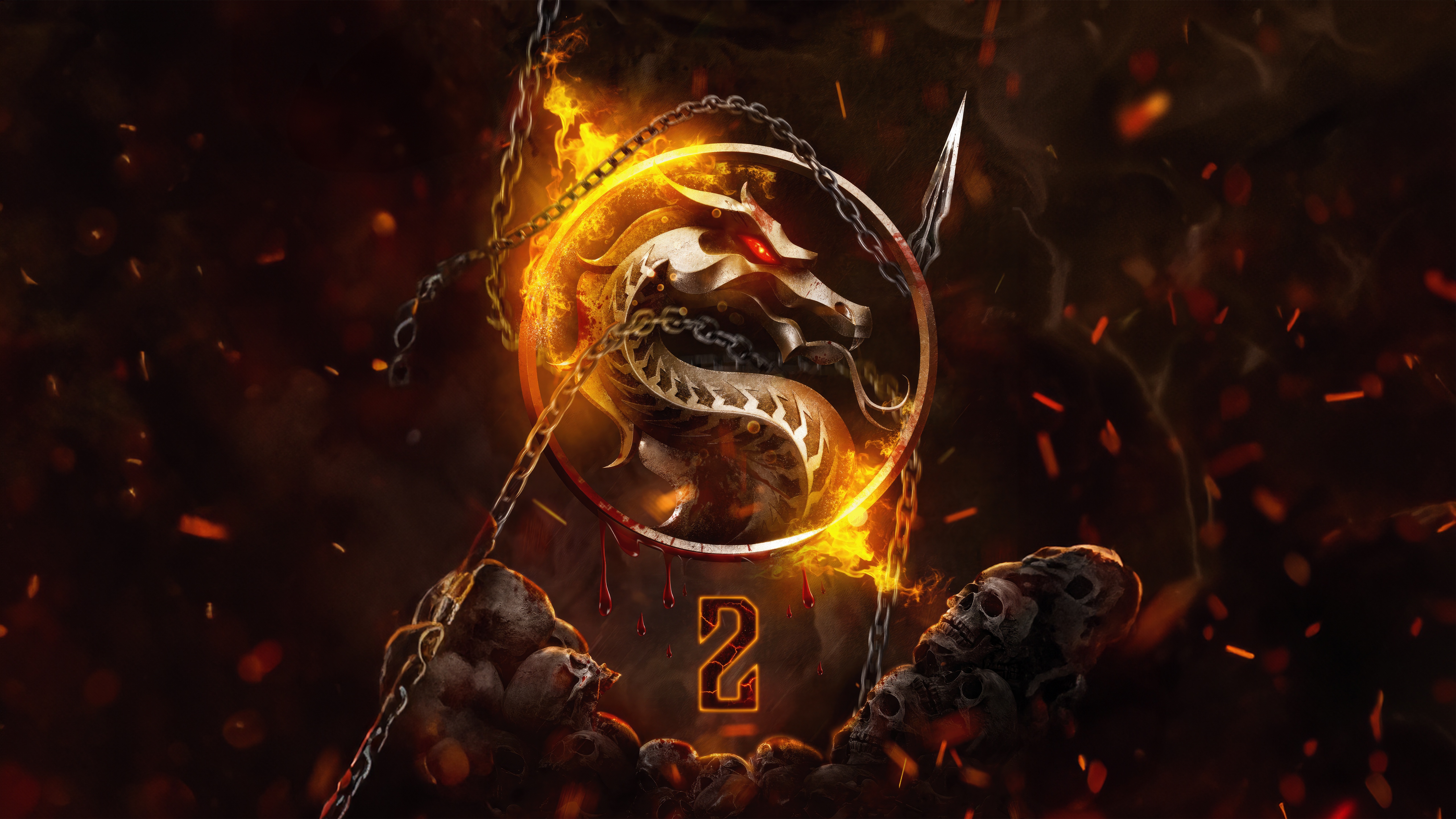 Mortal Kombat 2 Logo with Fire and Chains HD Wallpaper
