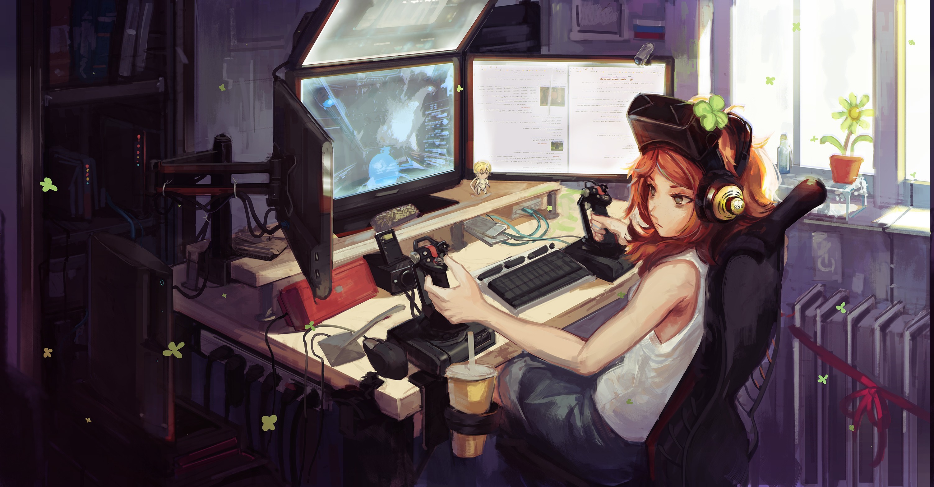 Vivian James playing Star Citizen with VR headset HD Wallpaper