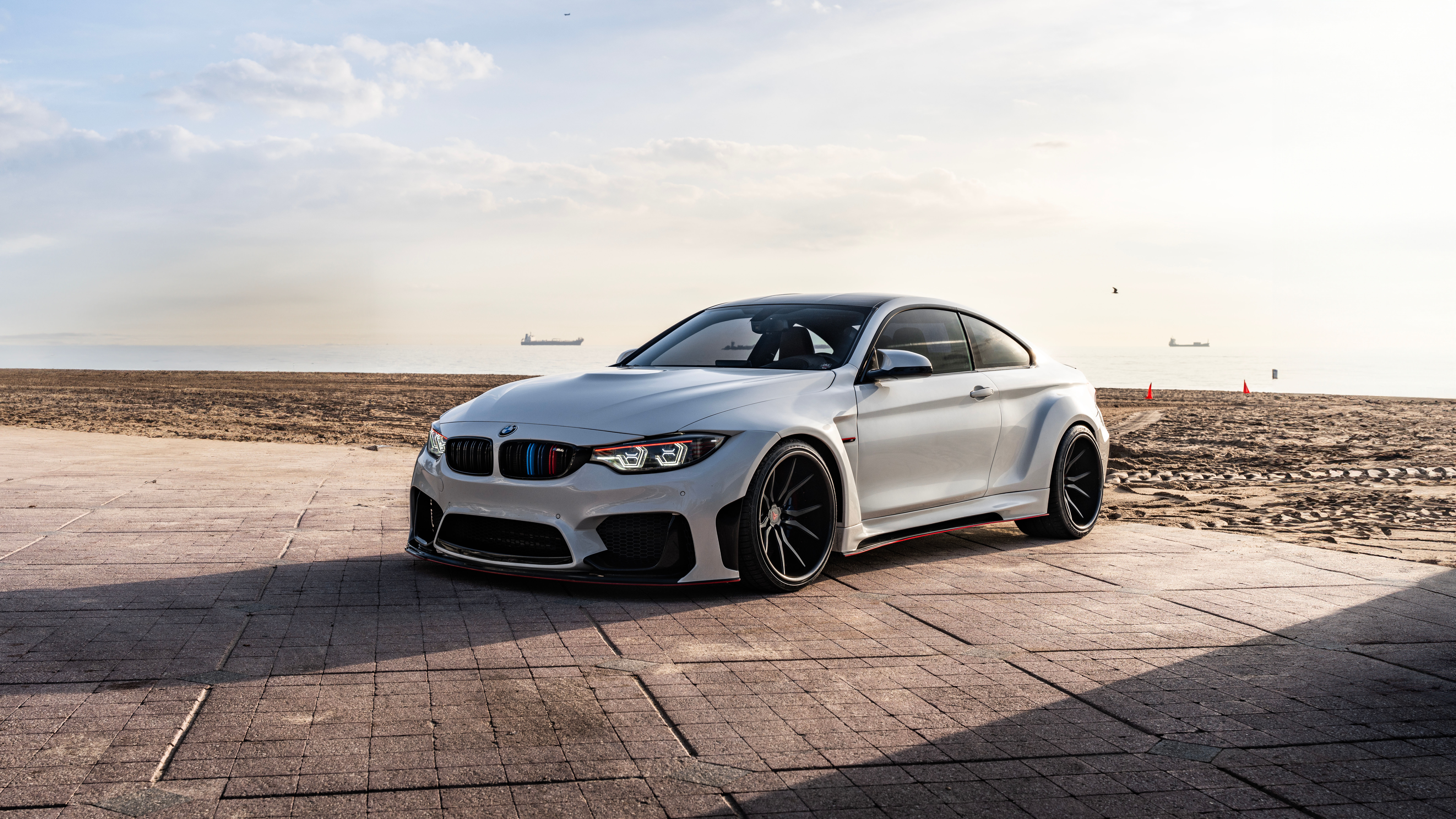 White BMW M4 Widebody on a Beach HD Wallpaper