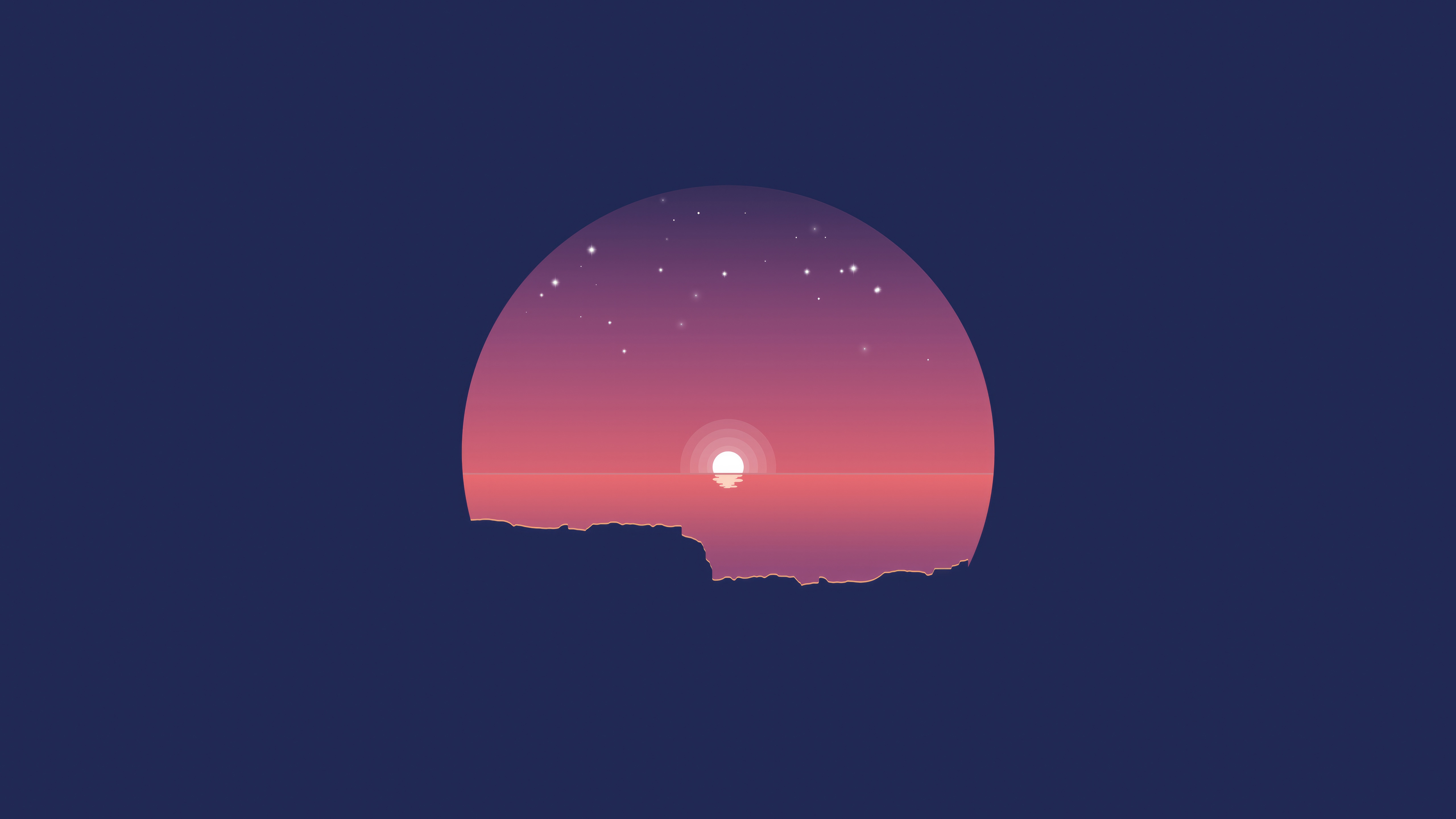 Minimalist sunset over the ocean with stars HD Wallpaper