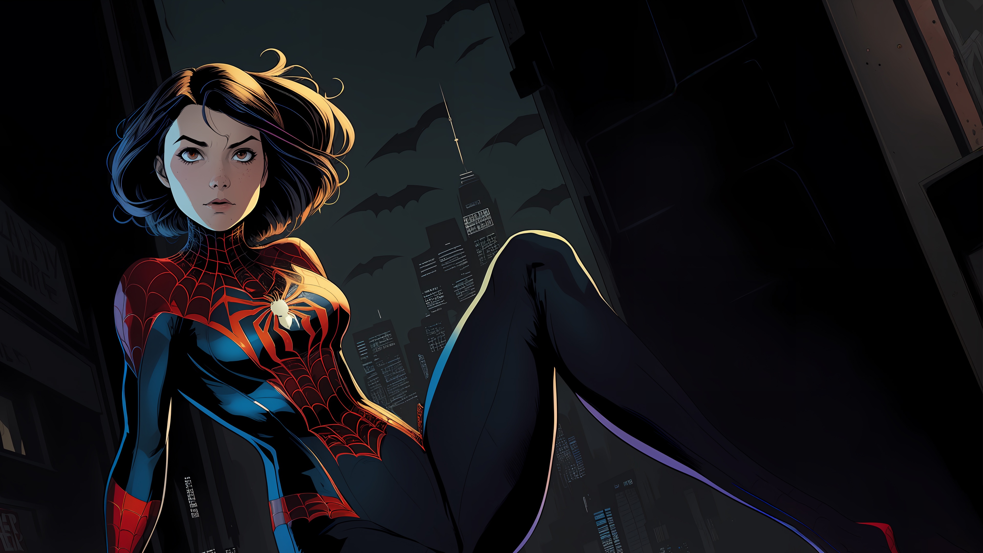 Spider-Man May Parker in a City at Night HD Wallpaper