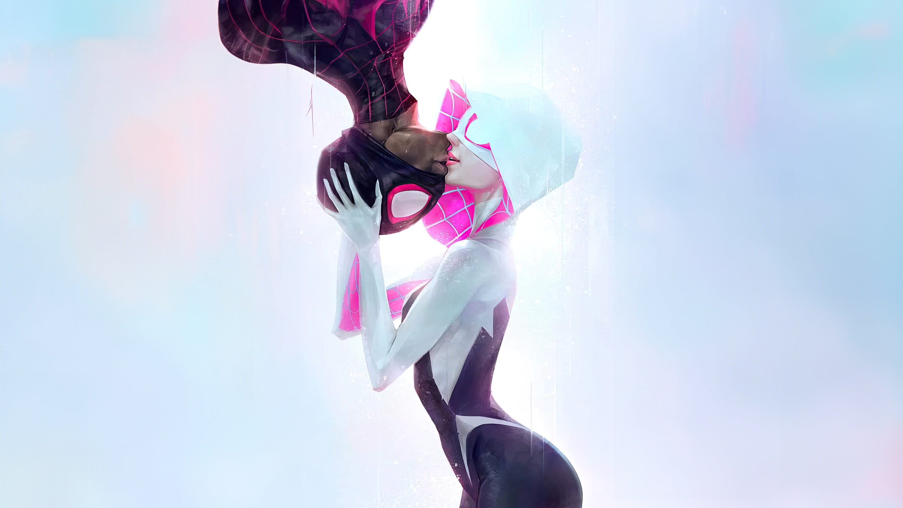 Miles Morales and Gwen Stacy kissing HD Wallpaper