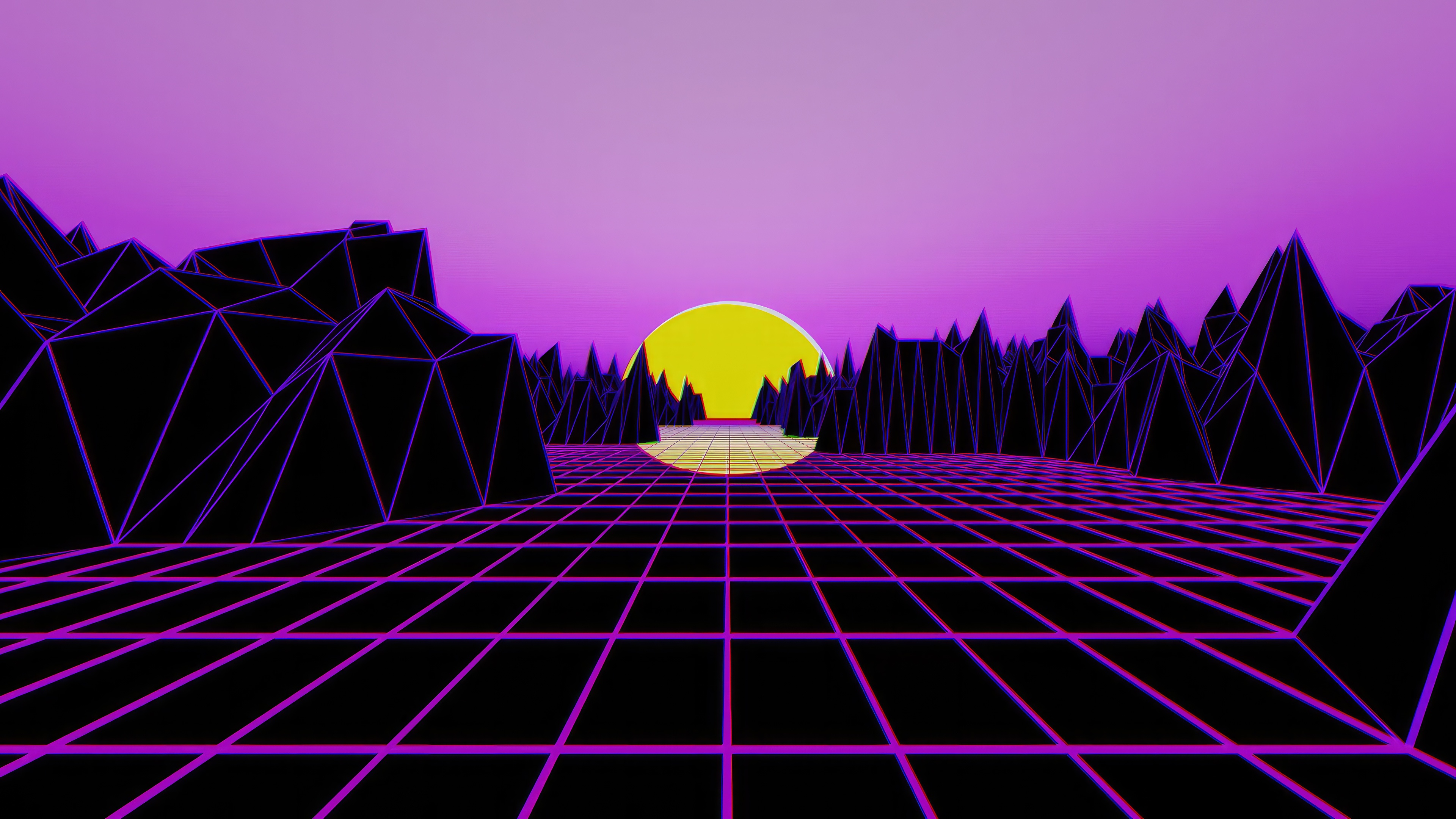 Vaporwave Zone Retro Landscape with Sun HD Wallpaper
