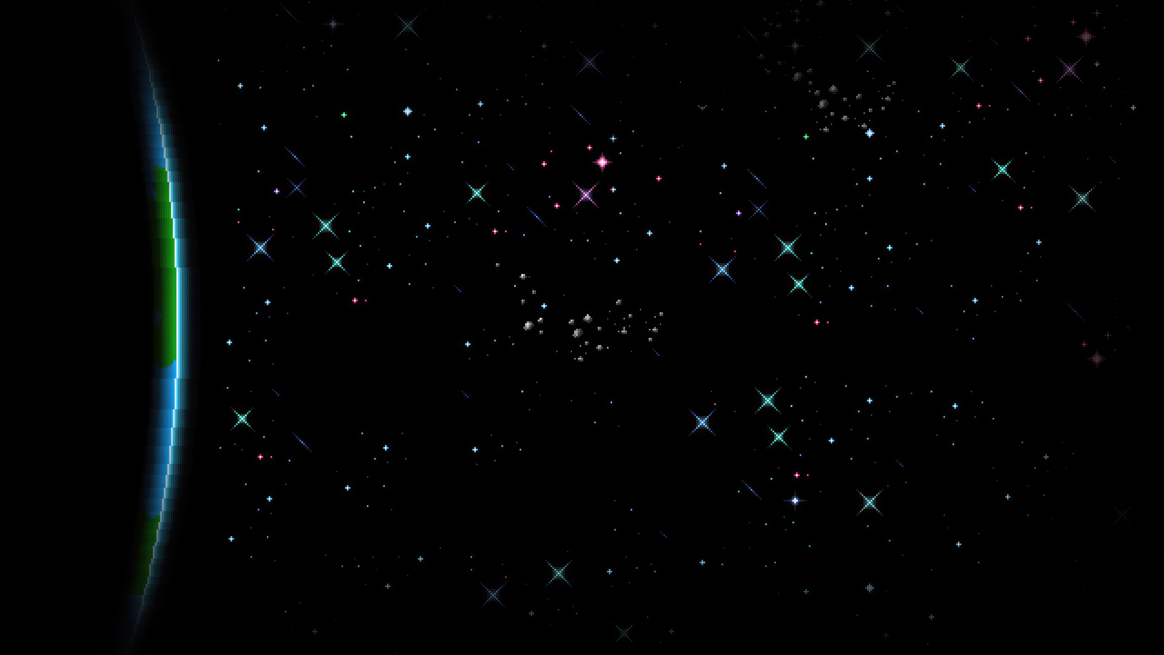 Retro Pixel Planet in Space with Stars HD Wallpaper