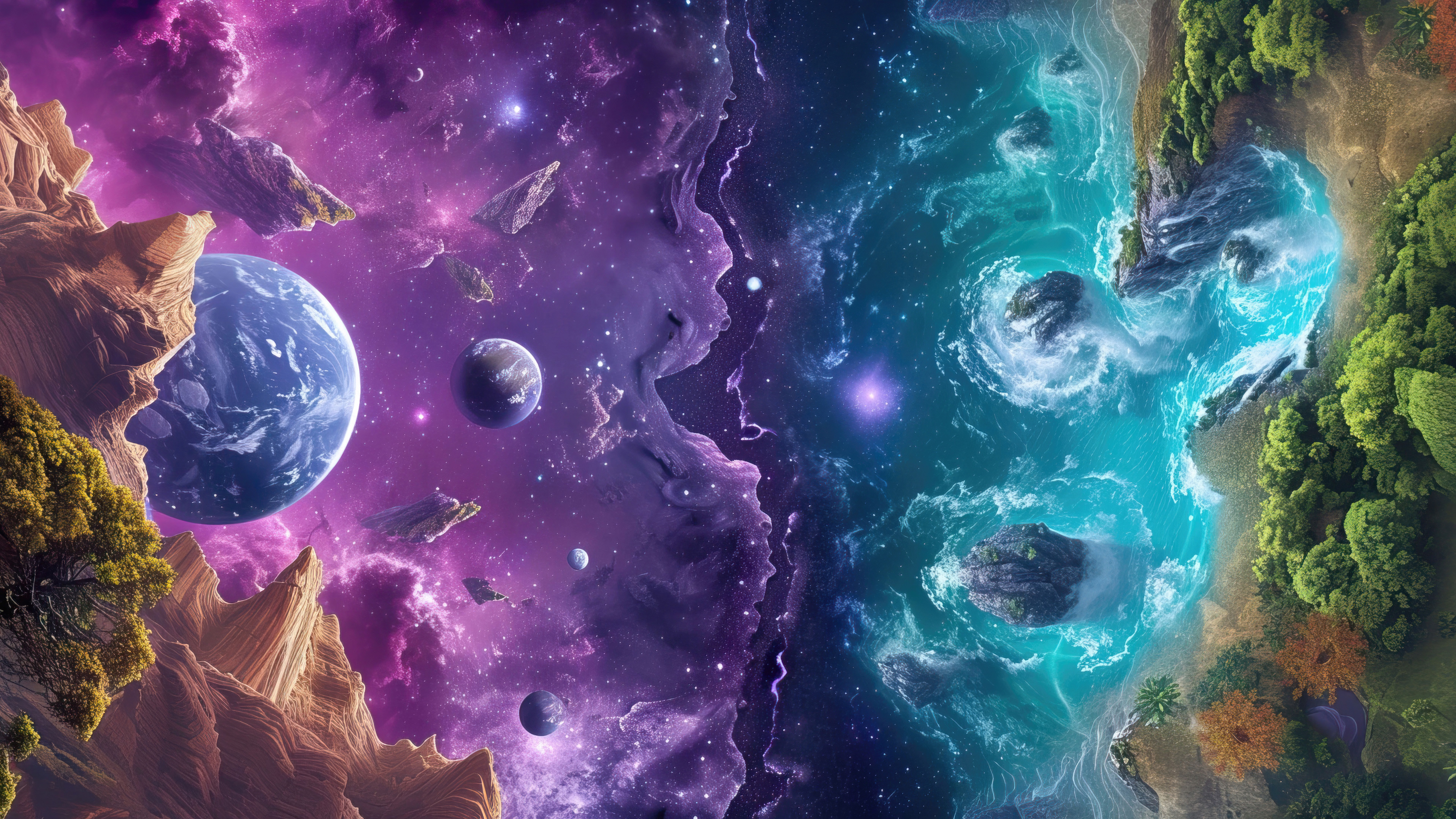 Cosmic Landscape with Planets and Ocean HD Wallpaper