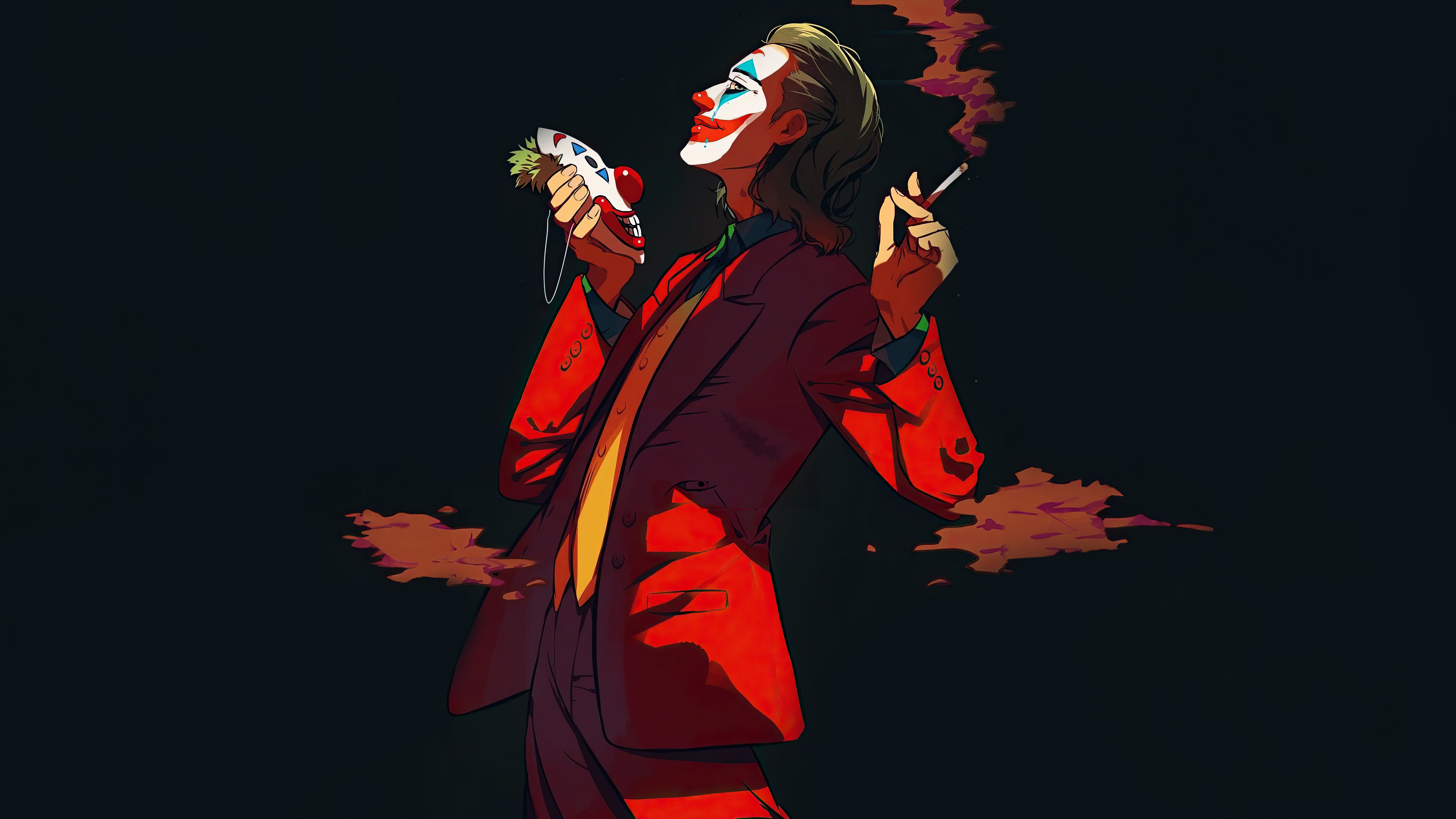 Joker holding a mask and smoking HD Wallpaper
