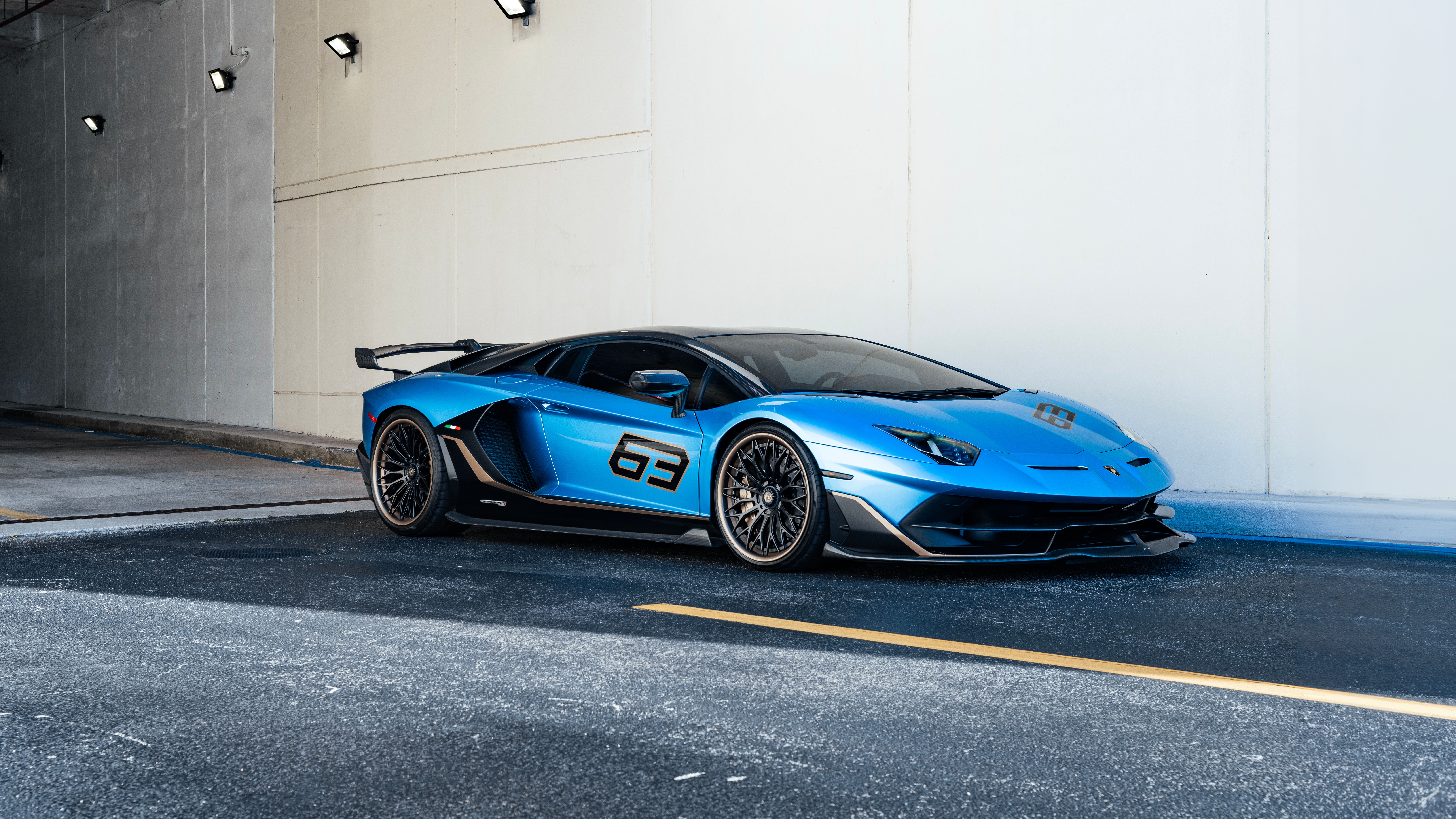 Blue Lamborghini Aventador SVJ 63 with black accents HD Wallpaper