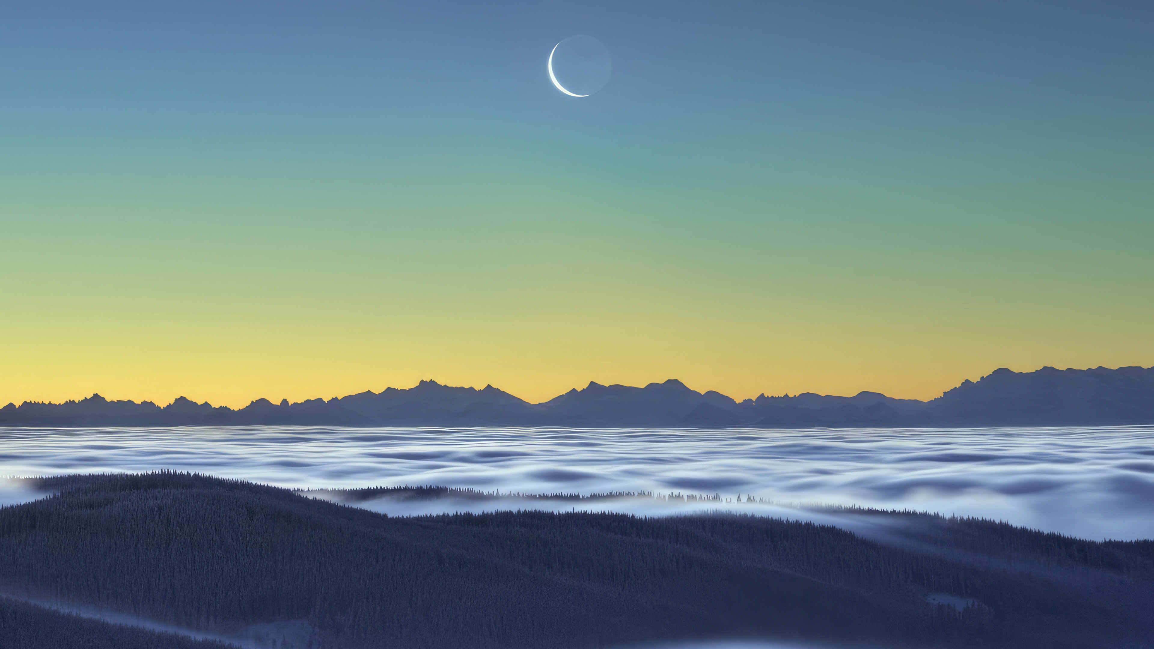 Crescent Moon over Black Forest Germany HD Wallpaper