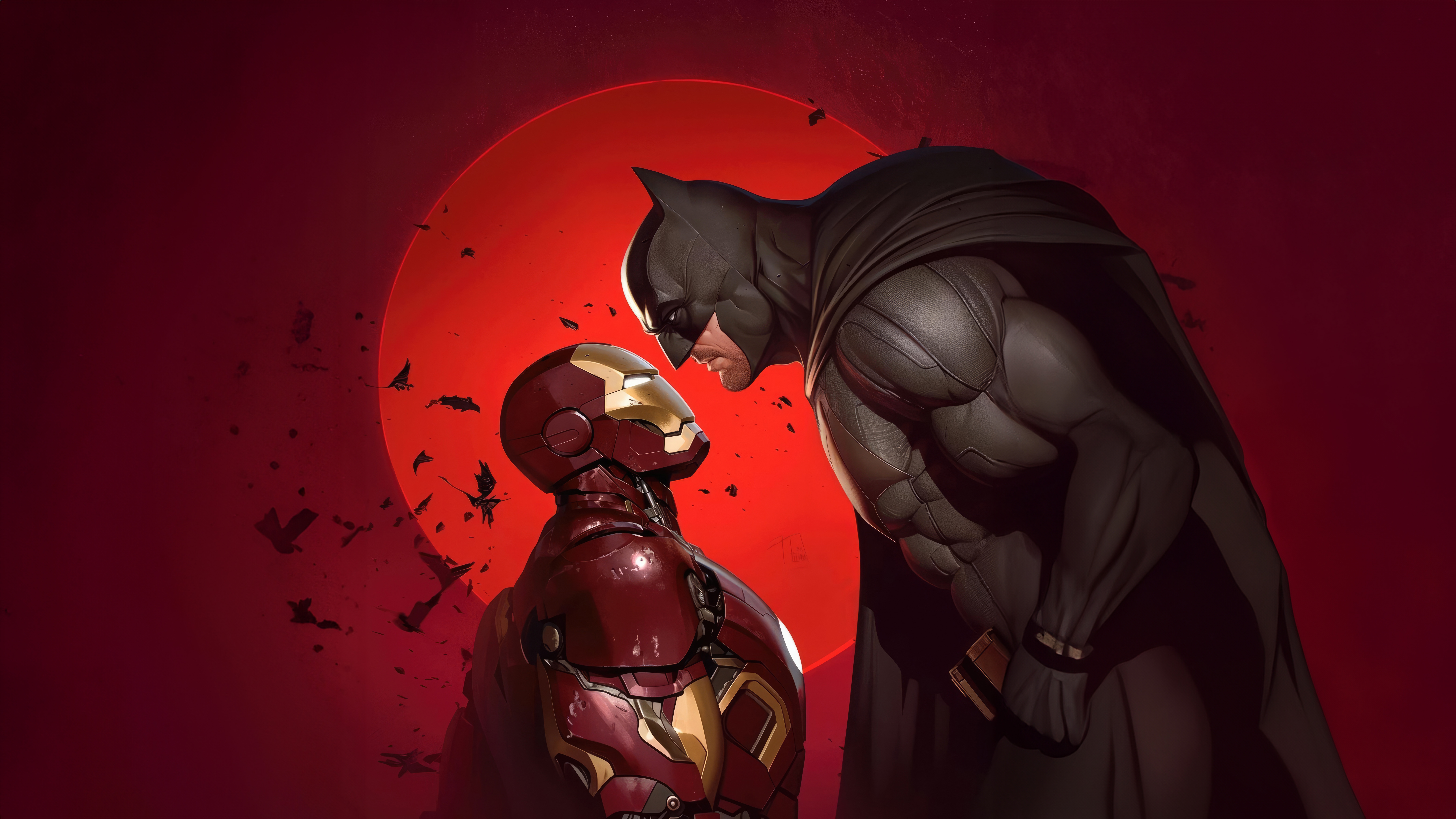 Batman and Iron Man Confrontation HD Wallpaper