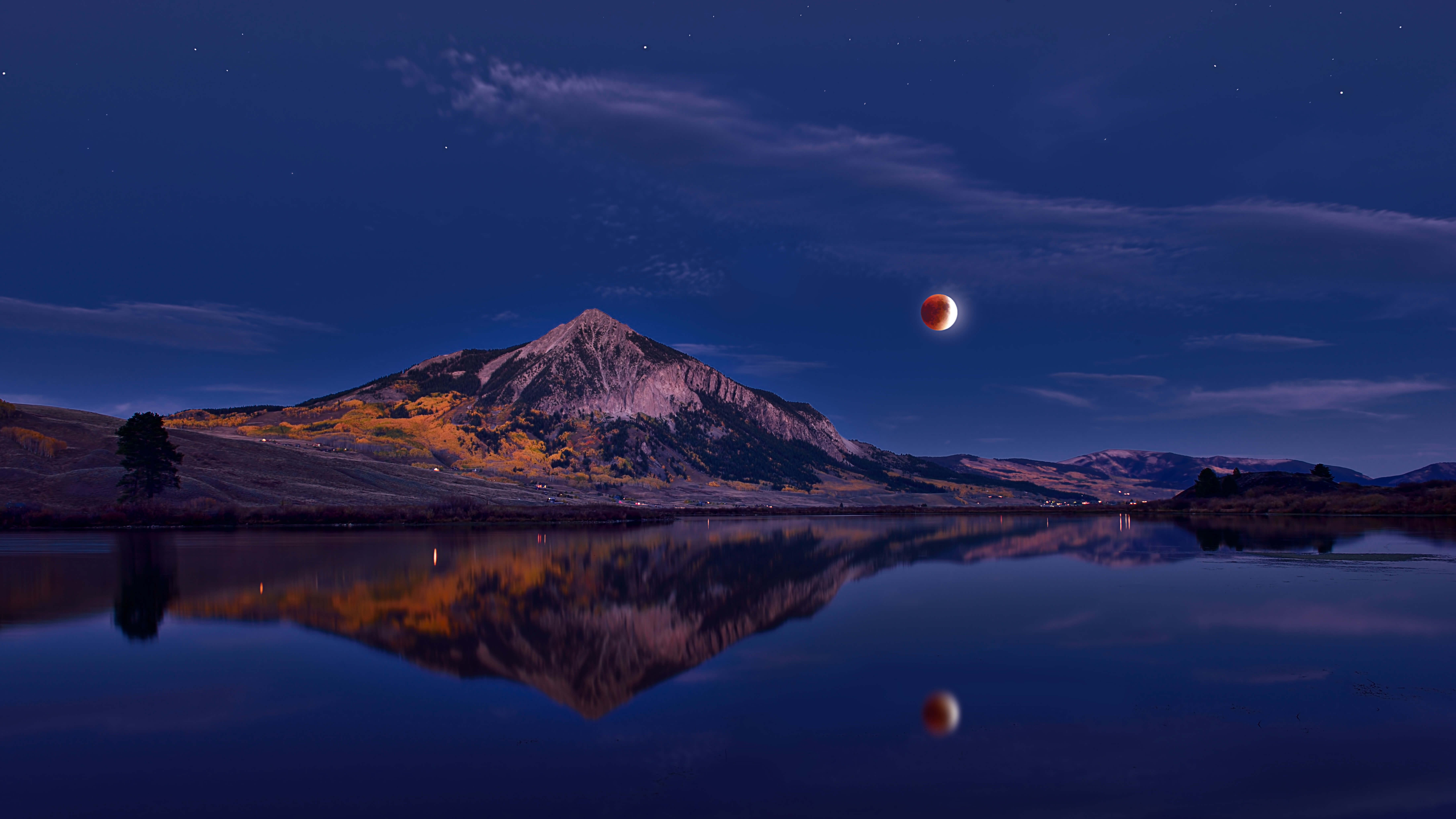 Lunar Eclipse Over Mount Crested Butte, Colorado HD Wallpaper