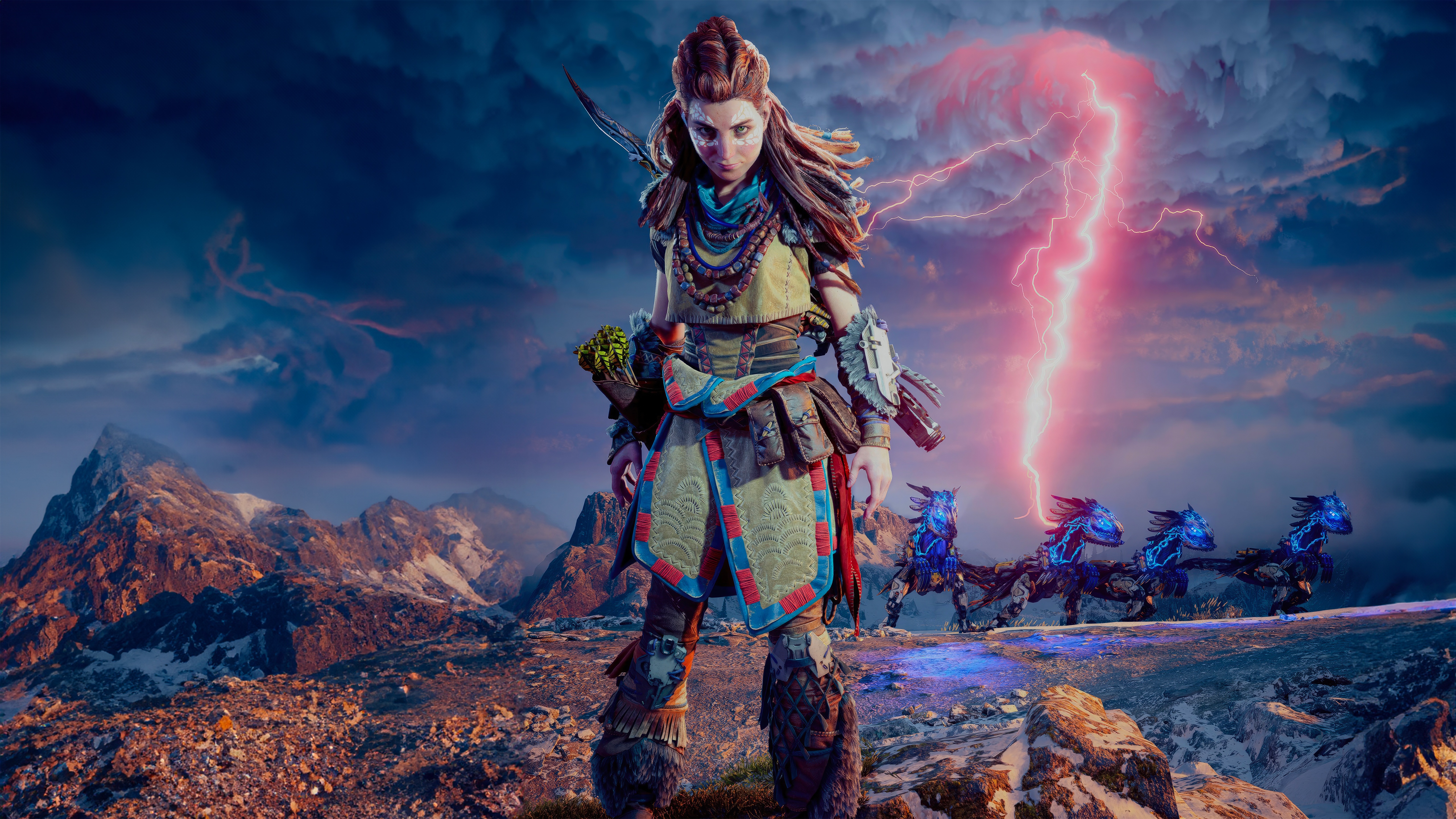 Aloy and robotic steeds in Horizon Forbidden West HD Wallpaper