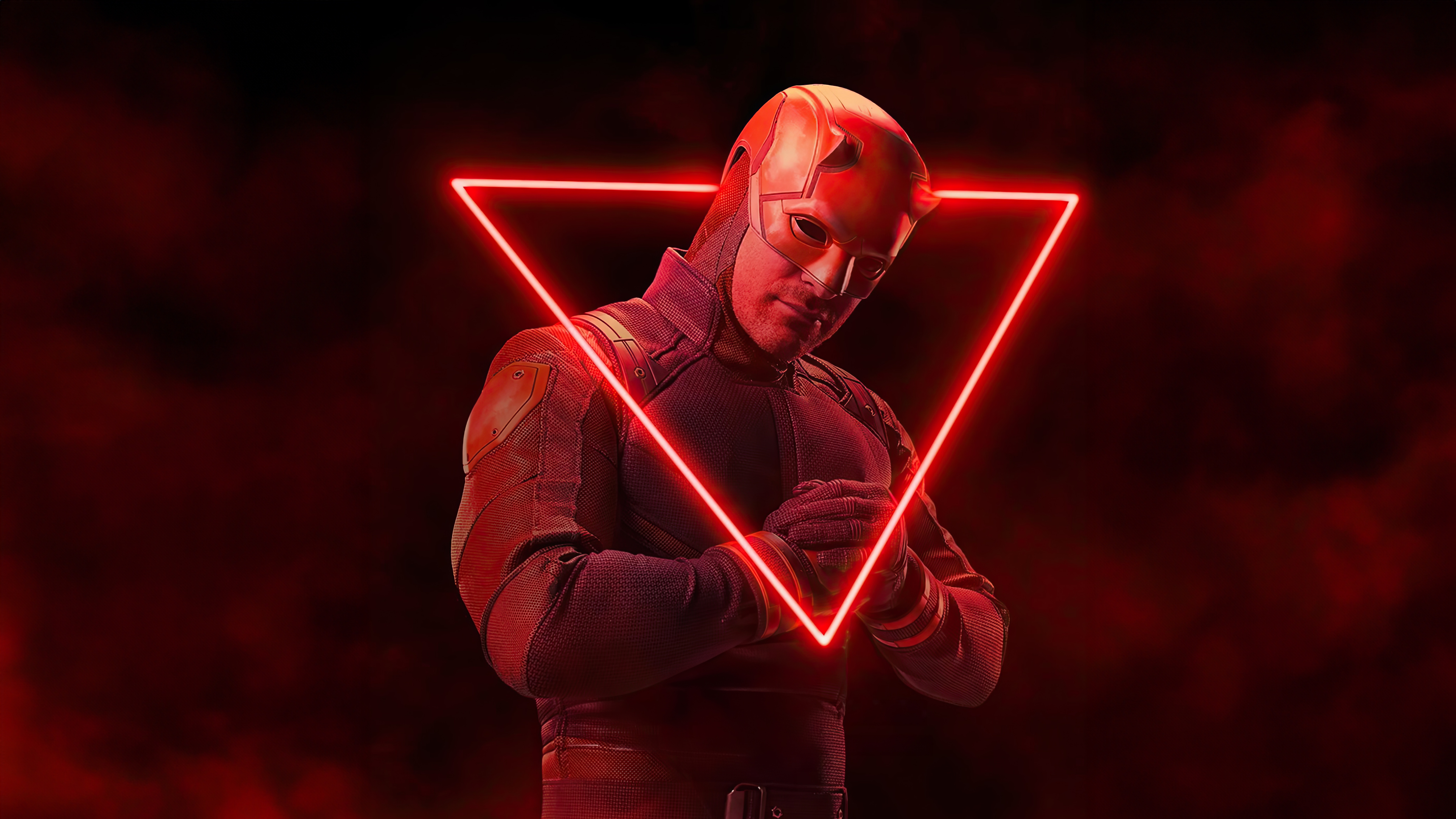 Daredevil in a Red Suit with a Neon Triangle HD Wallpaper