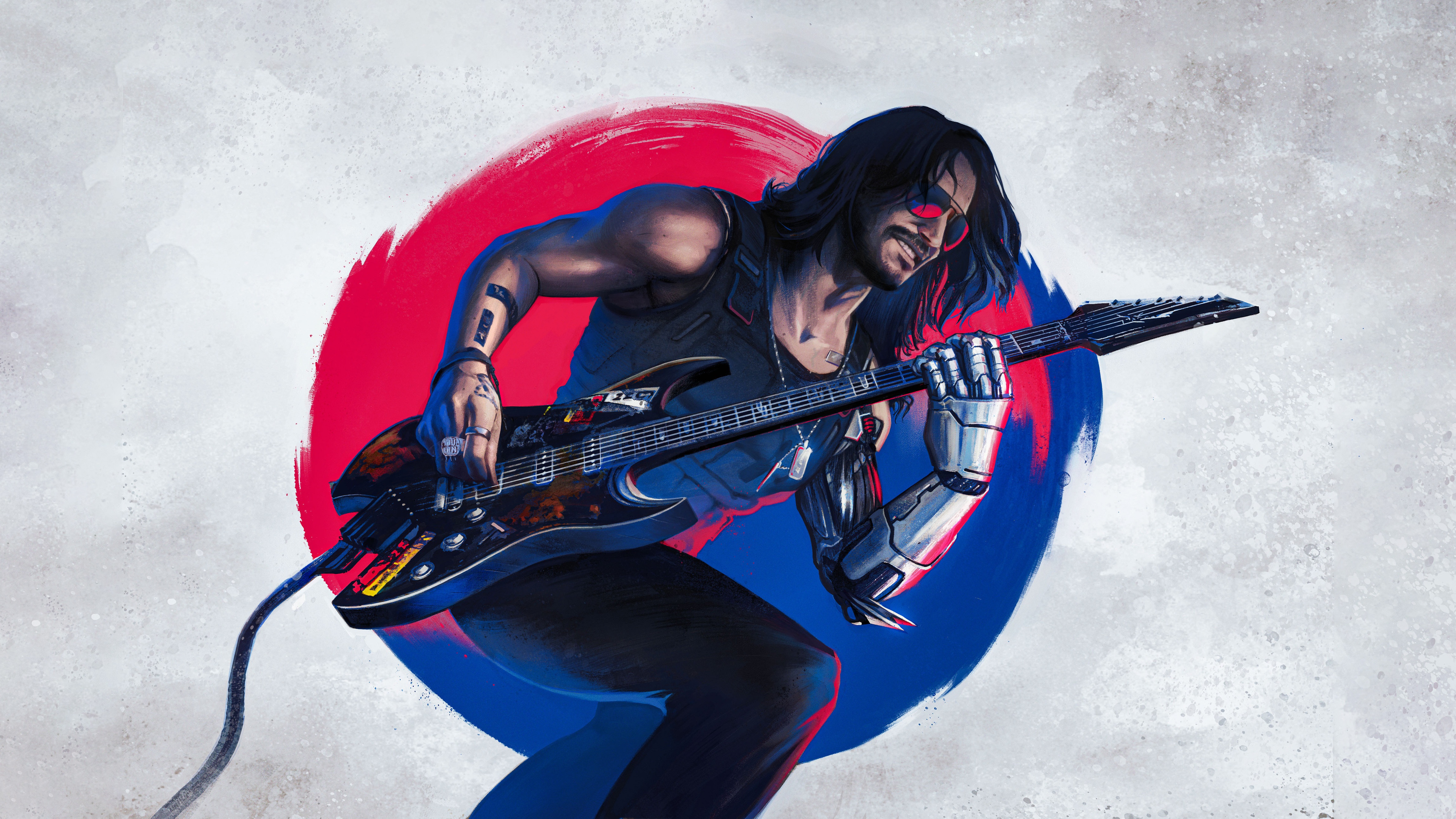 Johnny Silverhand playing guitar with a cybernetic arm HD Wallpaper