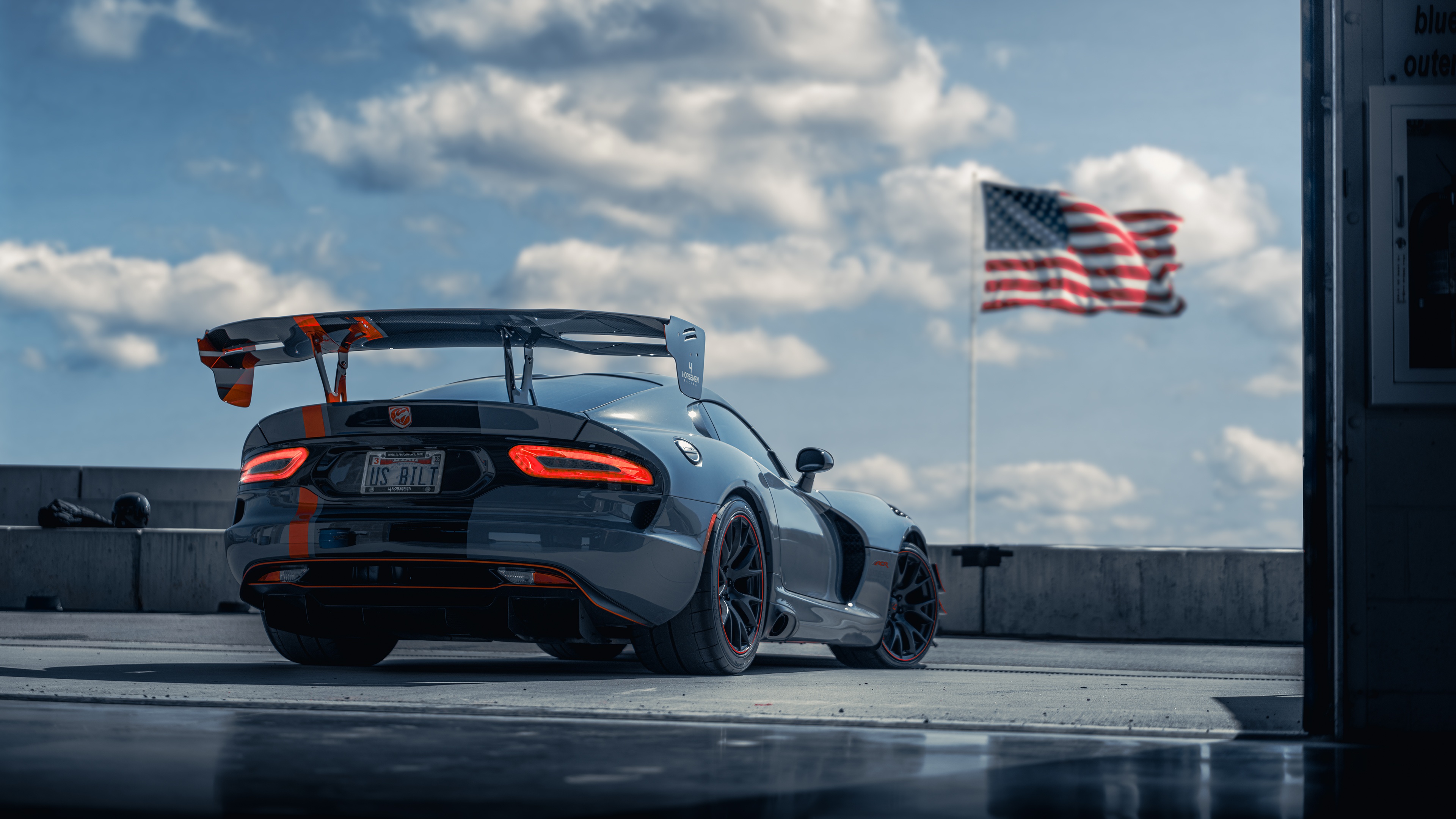 Dodge Viper with American Flag HD Wallpaper
