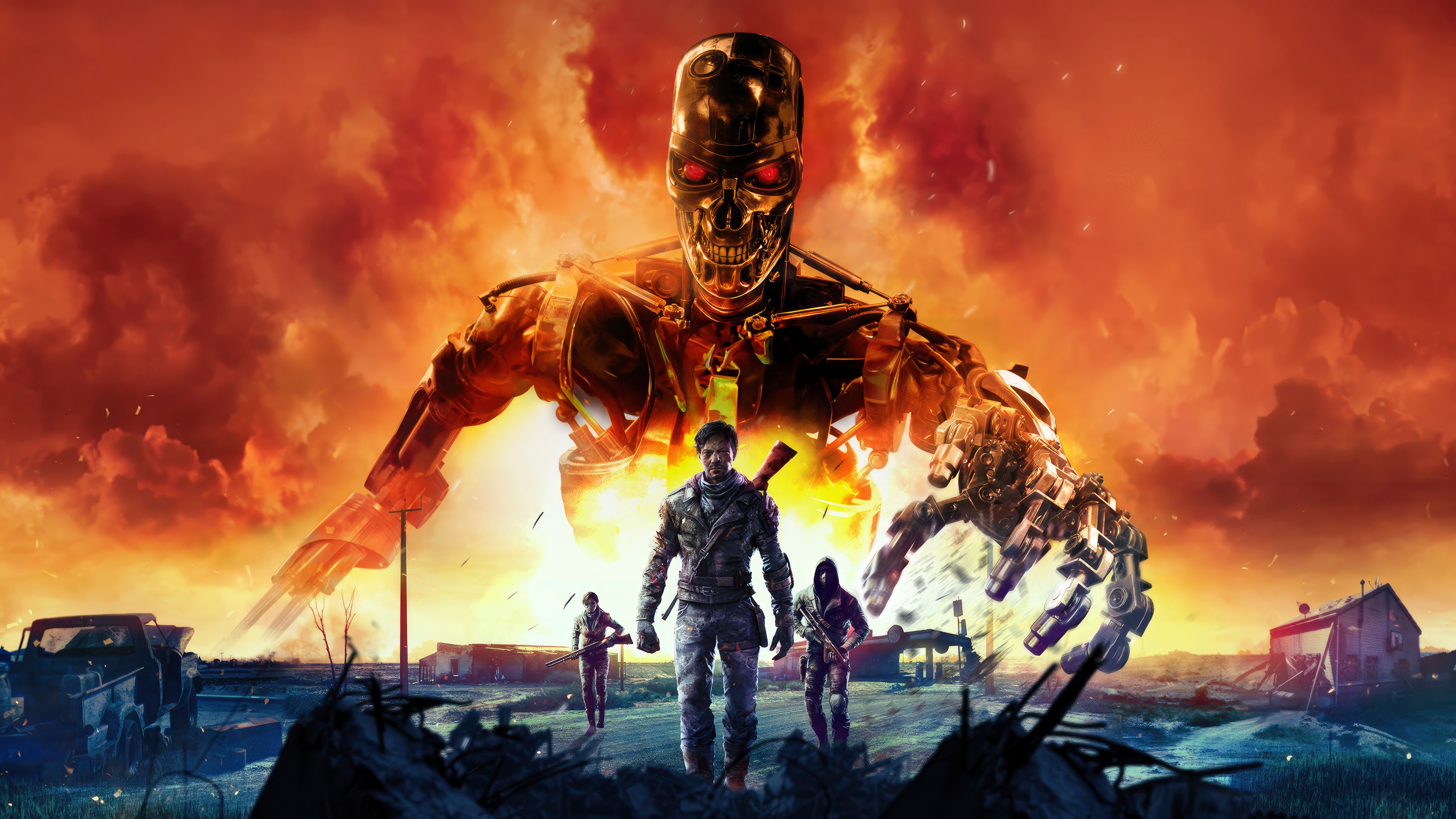 Terminator Survivors in a Post-Apocalyptic Landscape HD Wallpaper