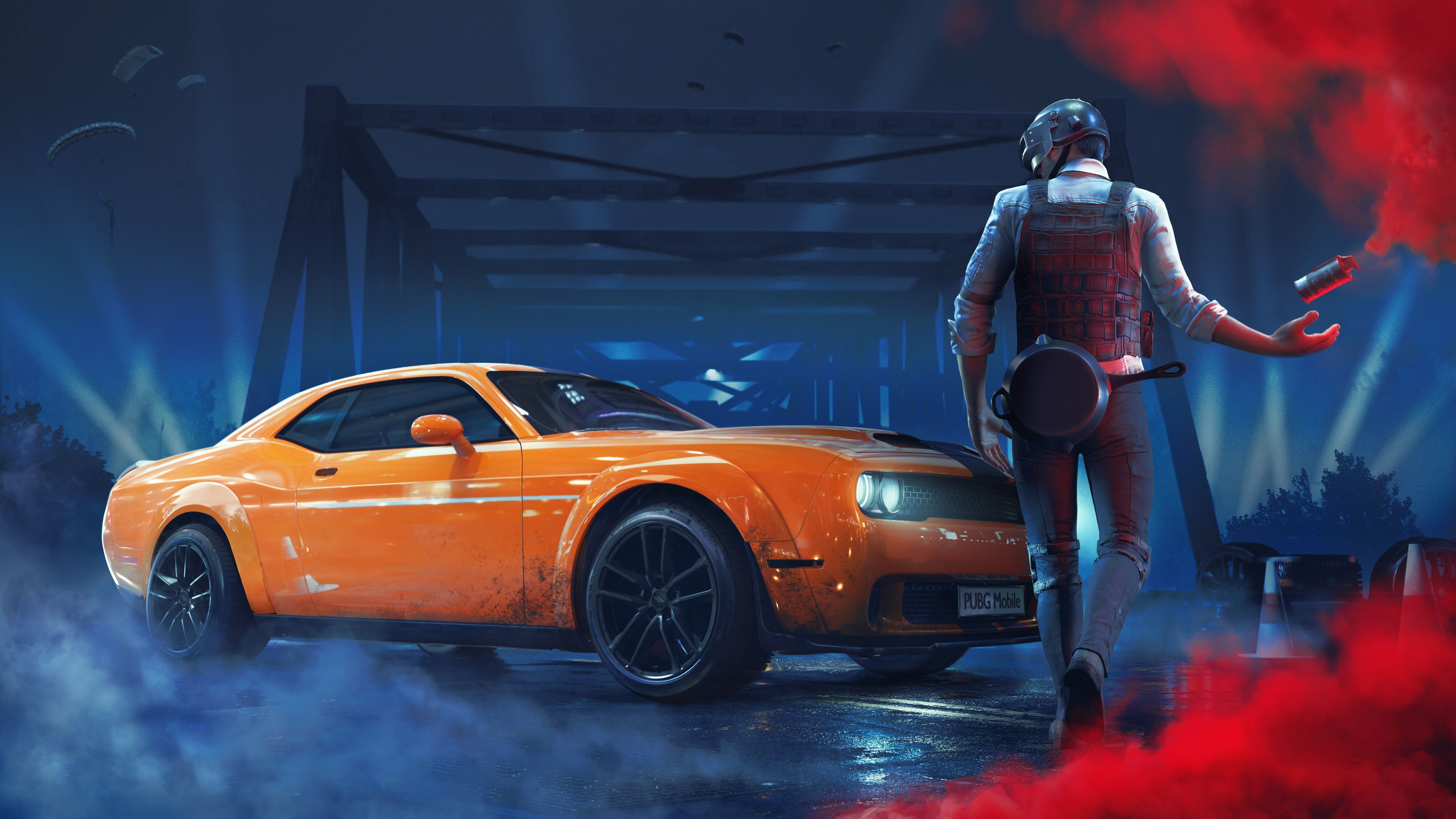 PUBG Dodge Challenger SRT with Player and Smoke HD Wallpaper