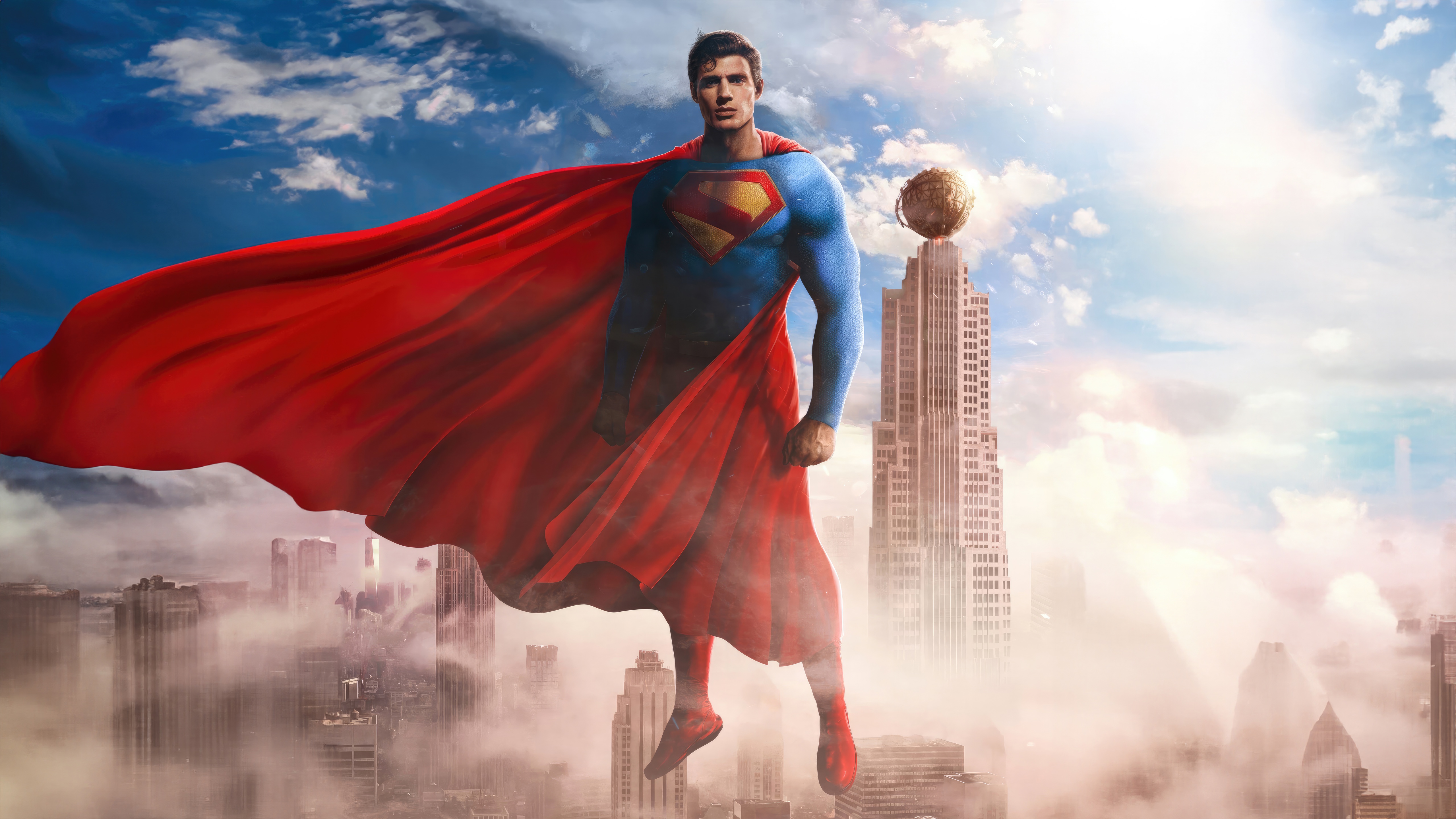 Superman Flying Over Metropolis HD Wallpaper