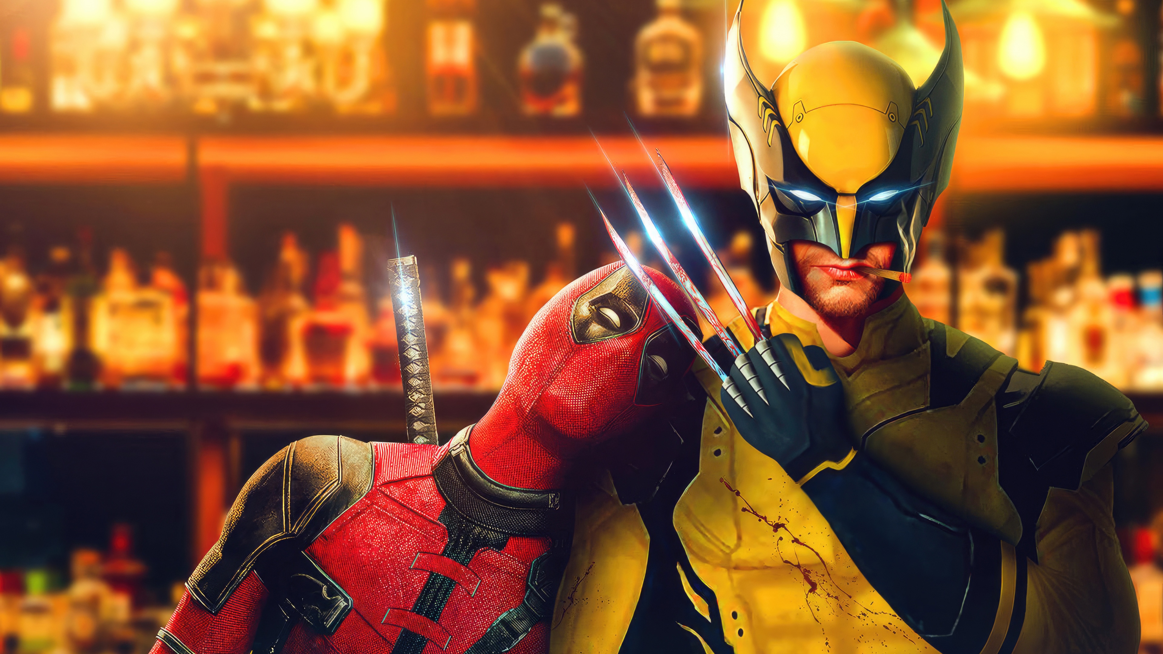 Deadpool and Wolverine in a Bar HD Wallpaper