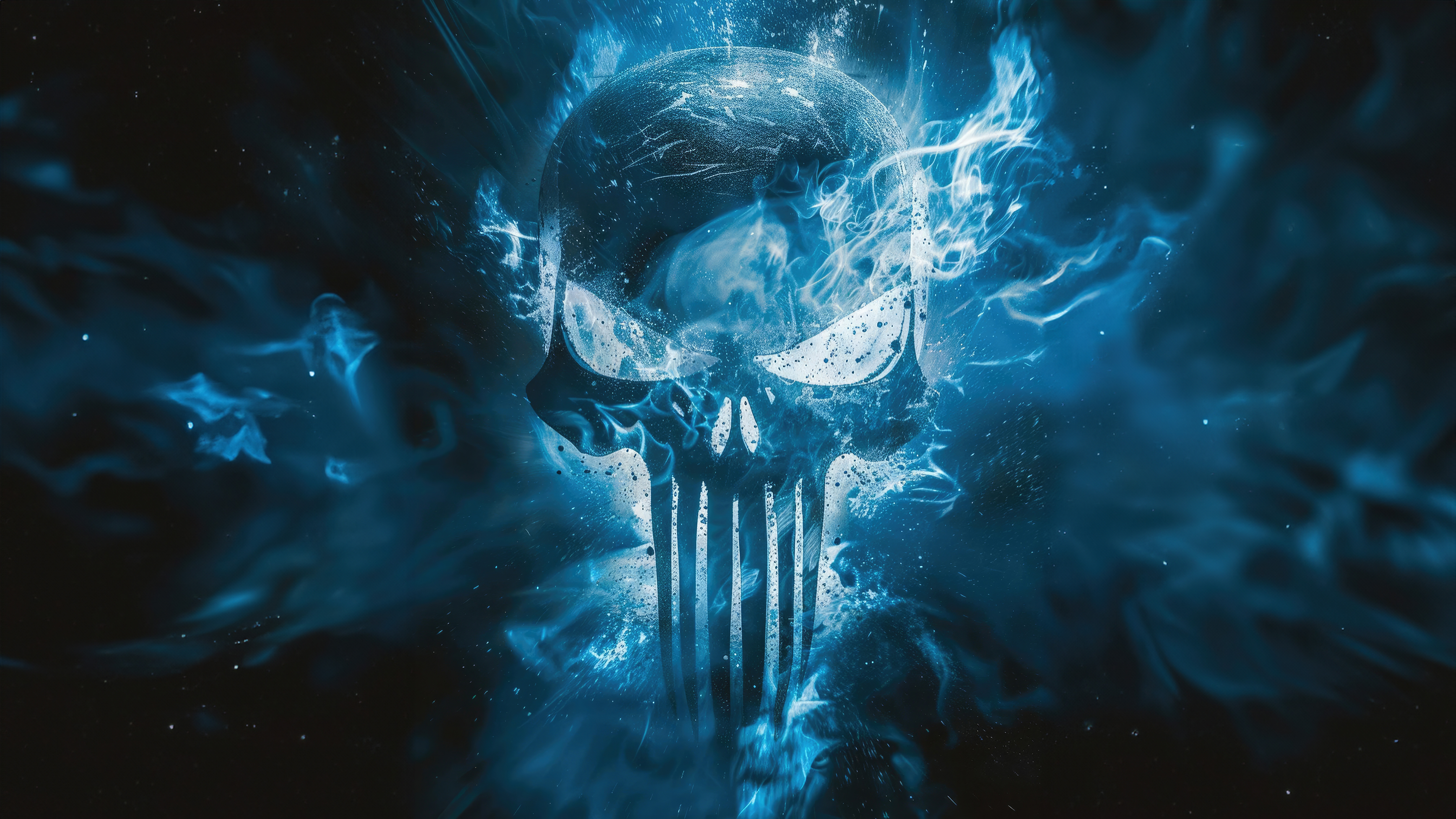 The Punisher Emblem in Blue Smoke HD Wallpaper