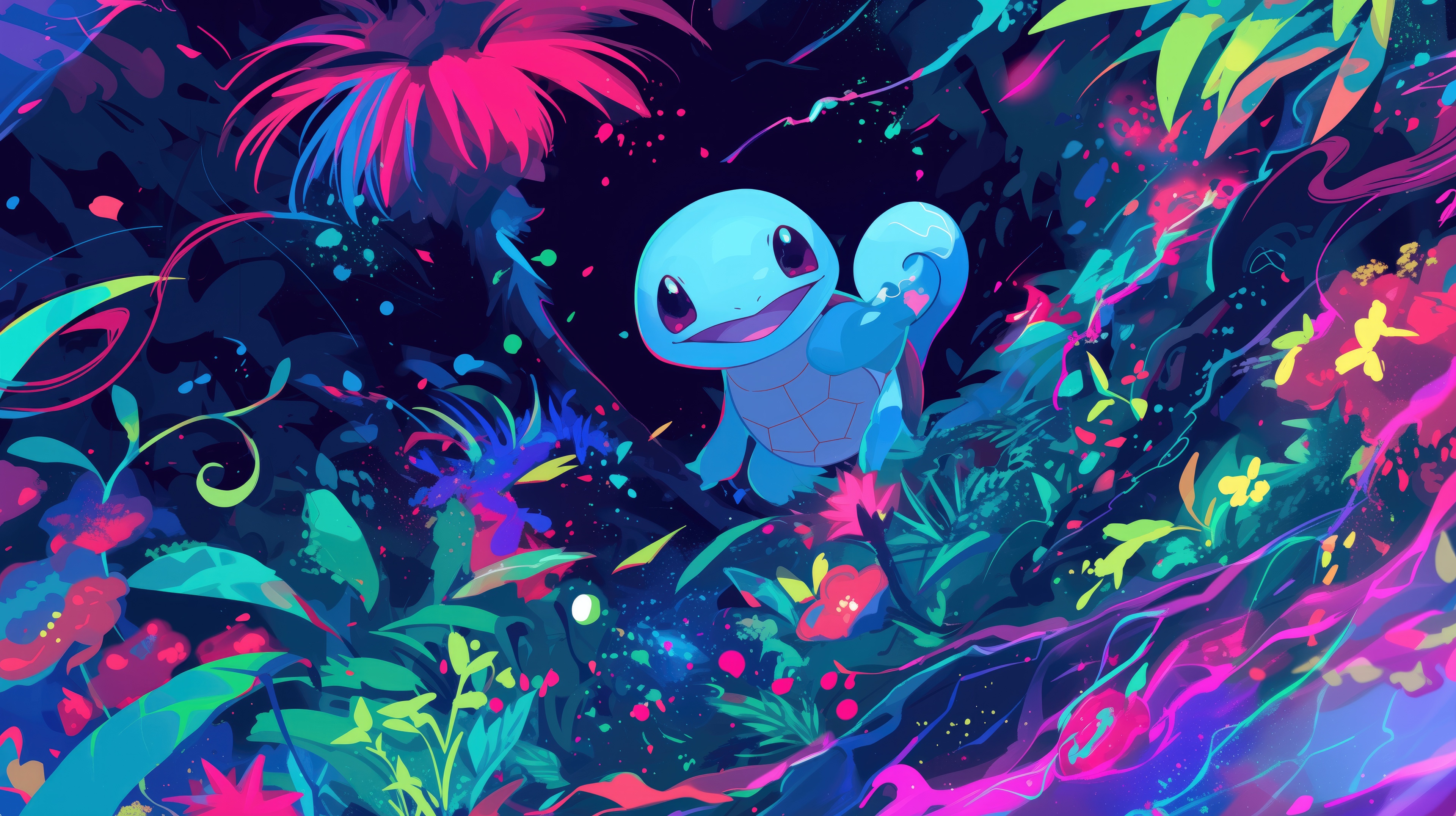 Squirtle Pokemon in a Neon Jungle HD Wallpaper