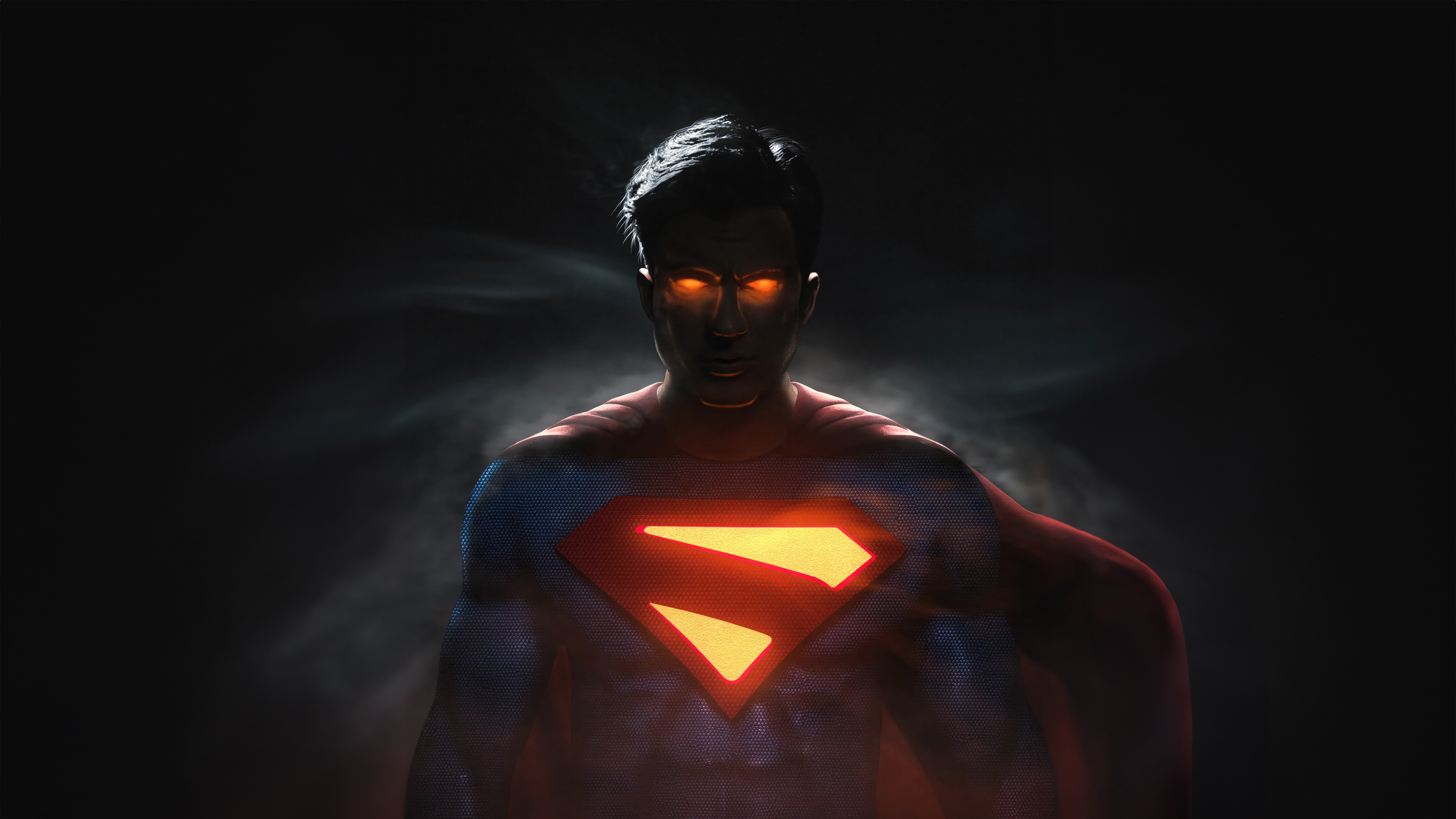 Superman with glowing eyes and S-shield HD Wallpaper