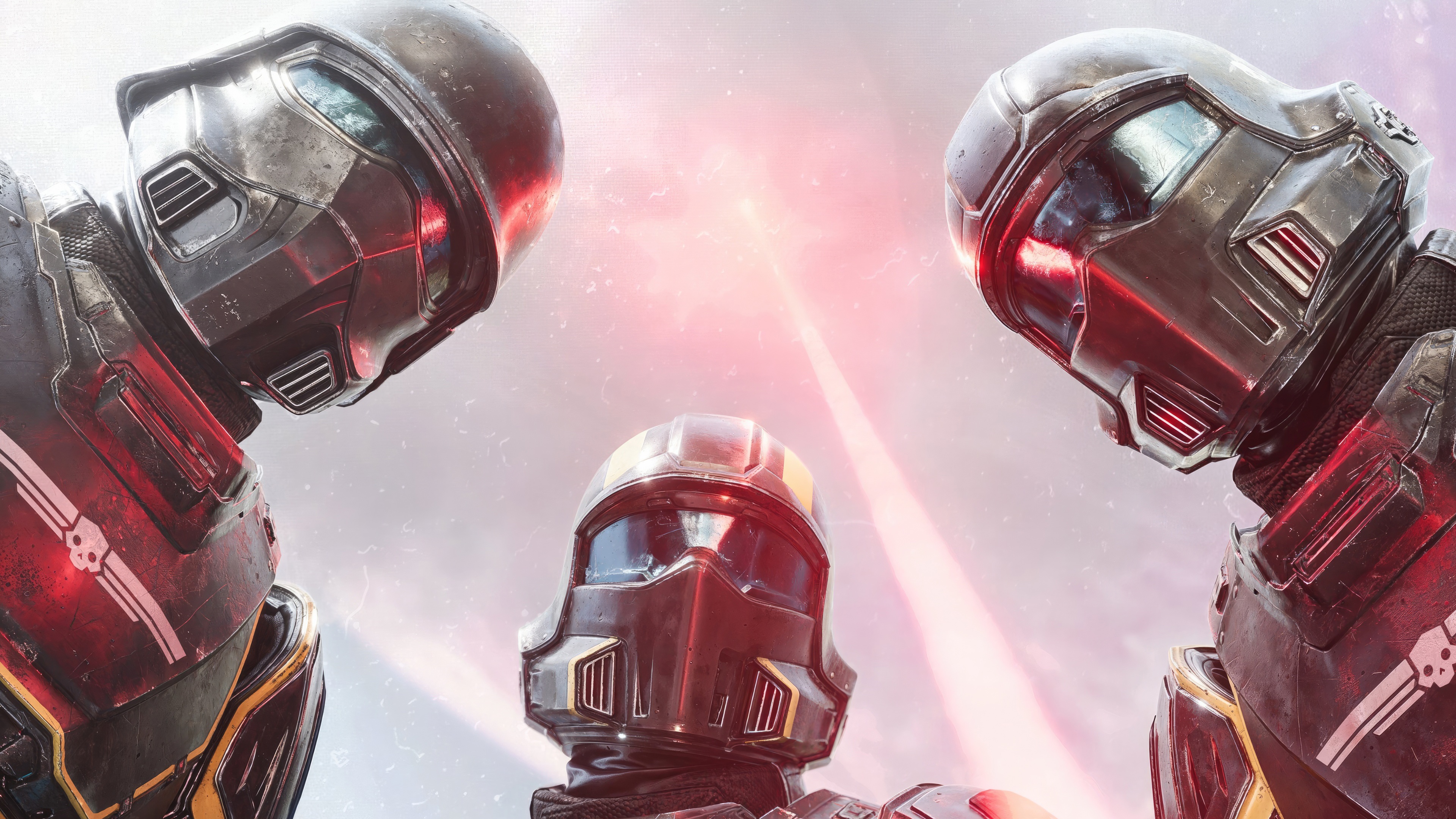 Three Helldivers 2 soldiers in futuristic armor HD Wallpaper