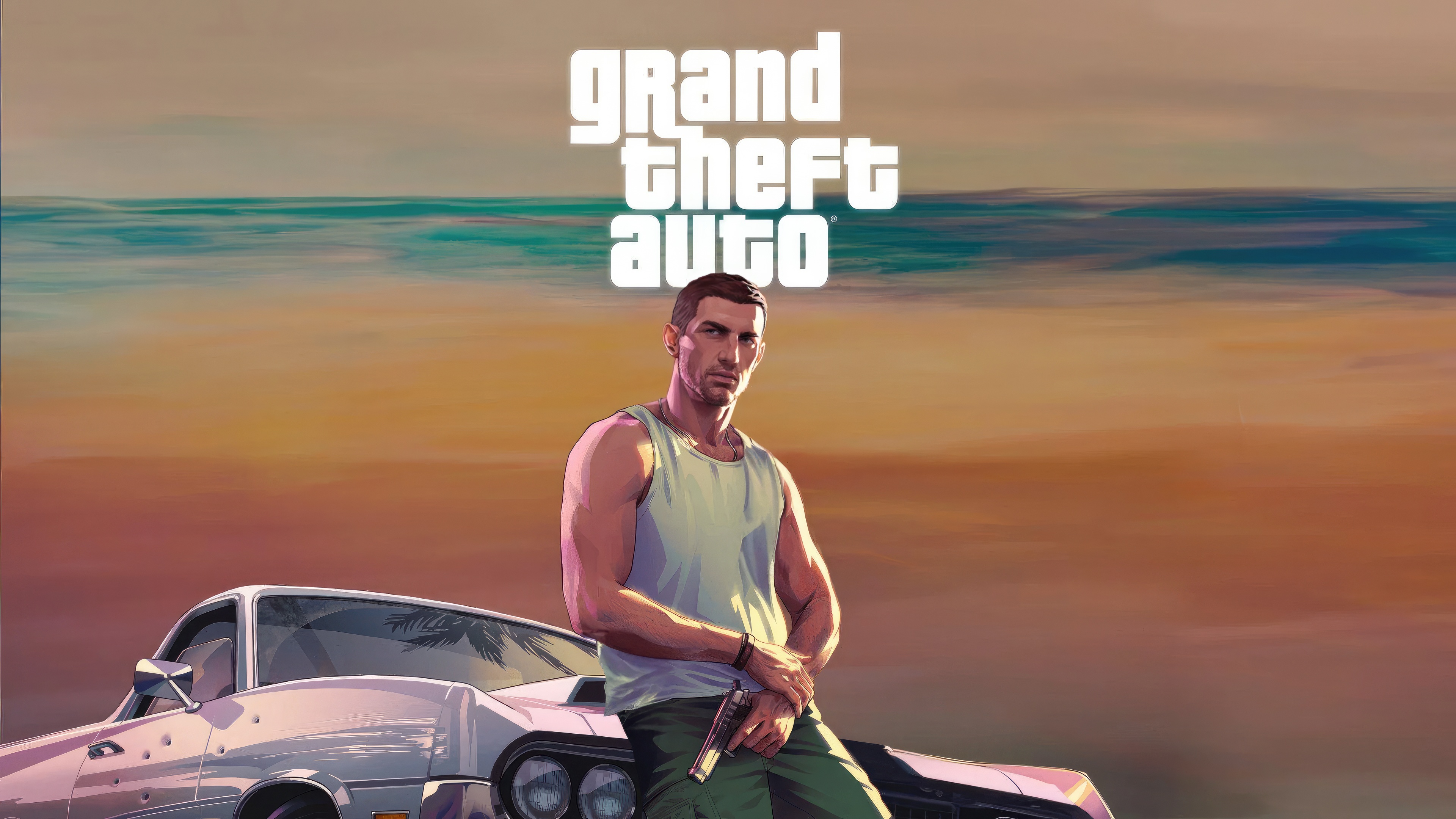 Jason from Grand Theft Auto VI leaning on a car HD Wallpaper