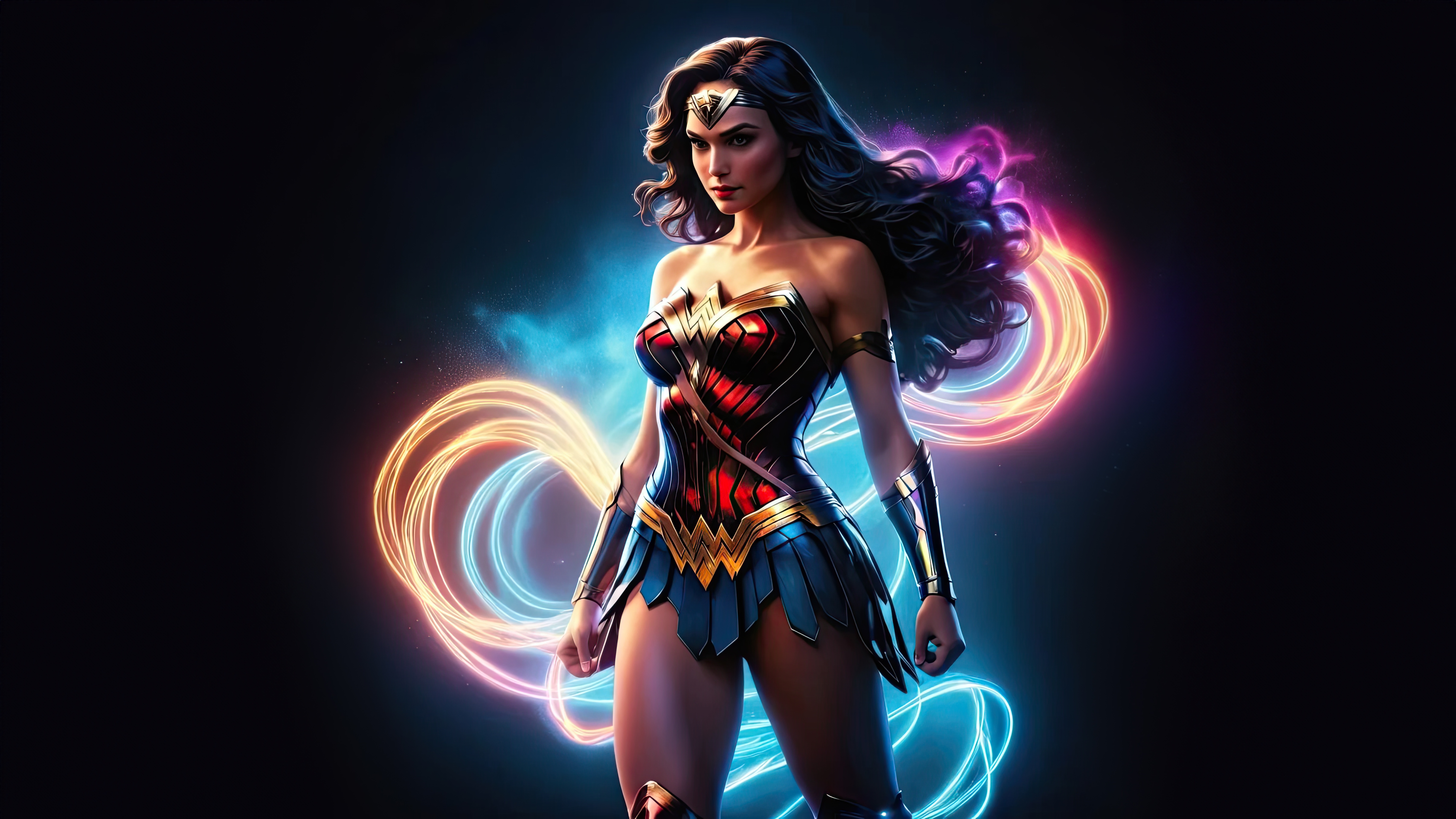 Wonder Woman with Neon Light Swirls HD Wallpaper