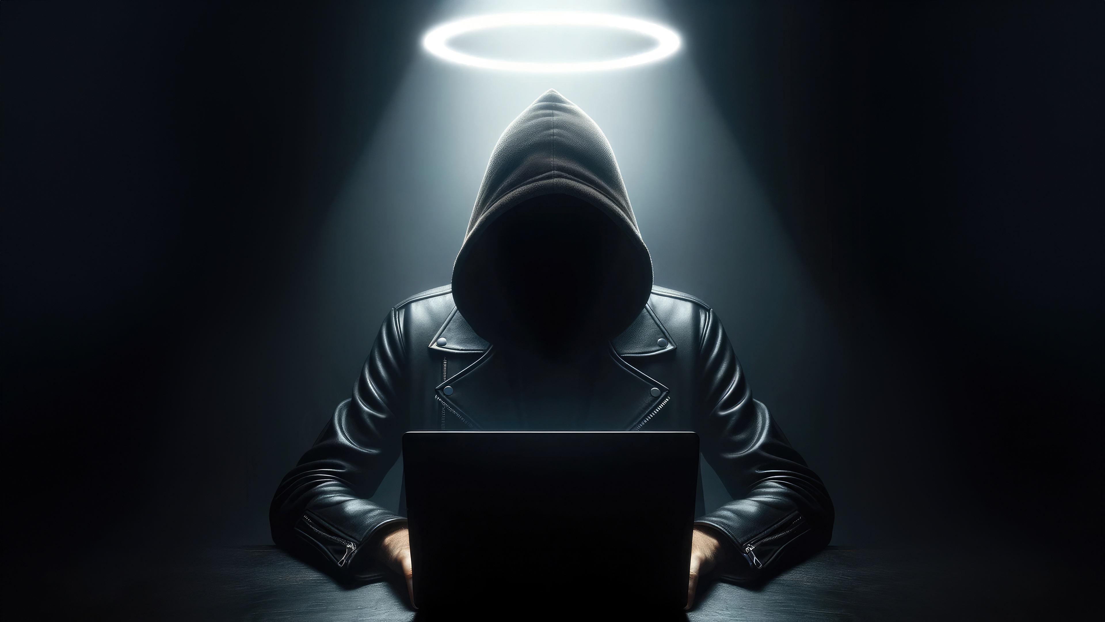 White Hat Hacker with Halo and Laptop HD Wallpaper