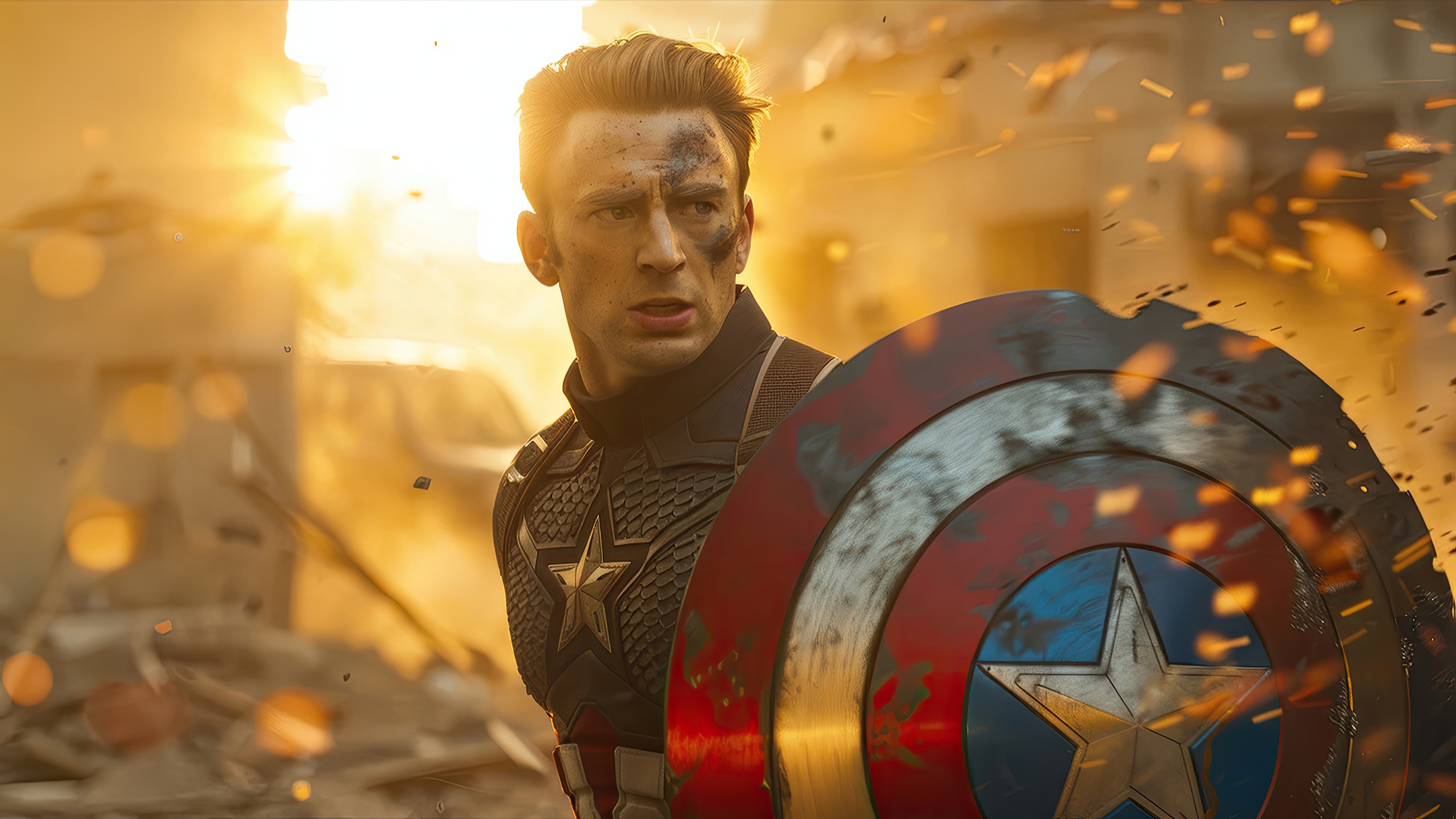 Captain America with Shield in Battle HD Wallpaper