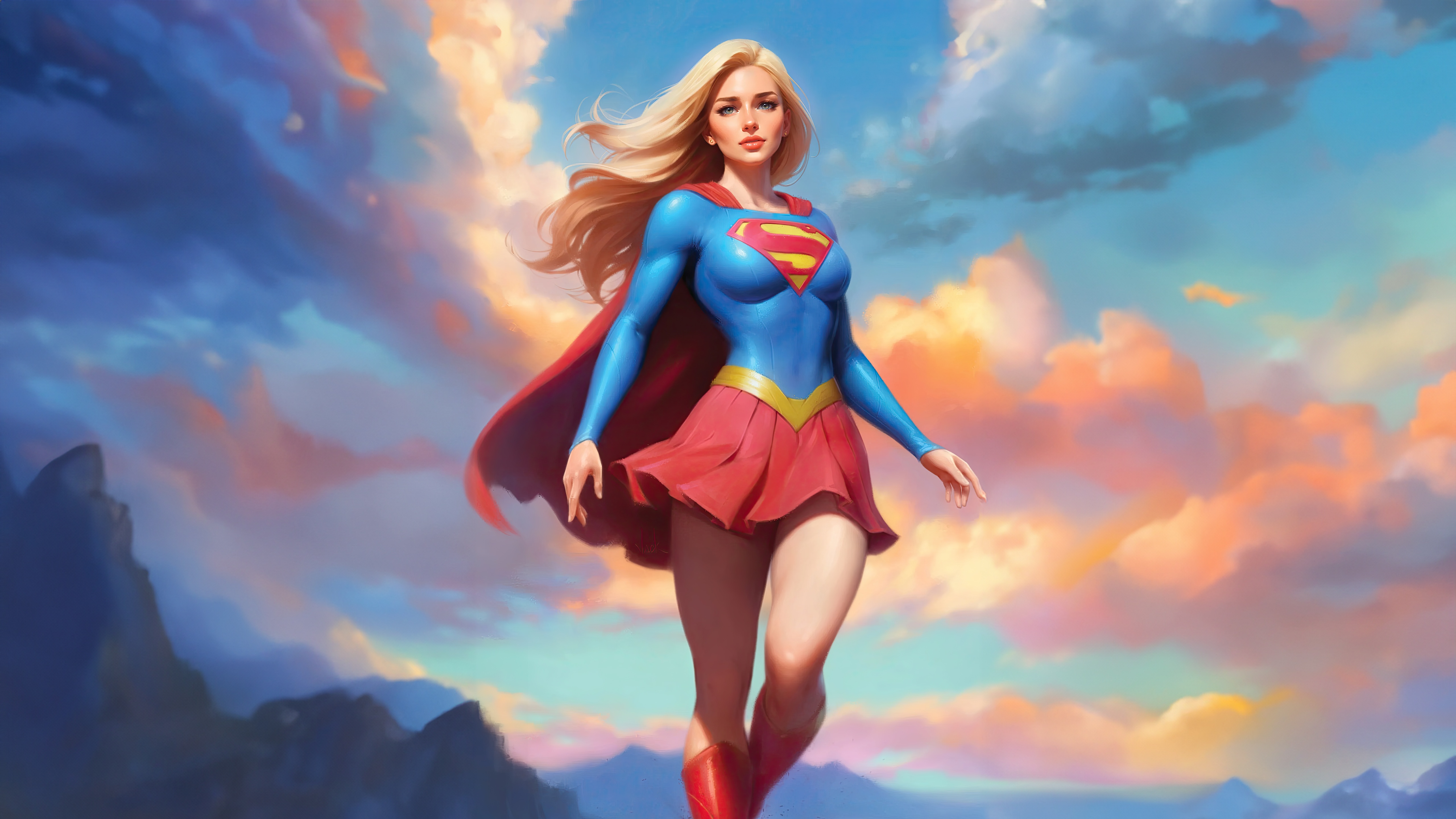 Supergirl Starlight Avenger flying through clouds HD Wallpaper
