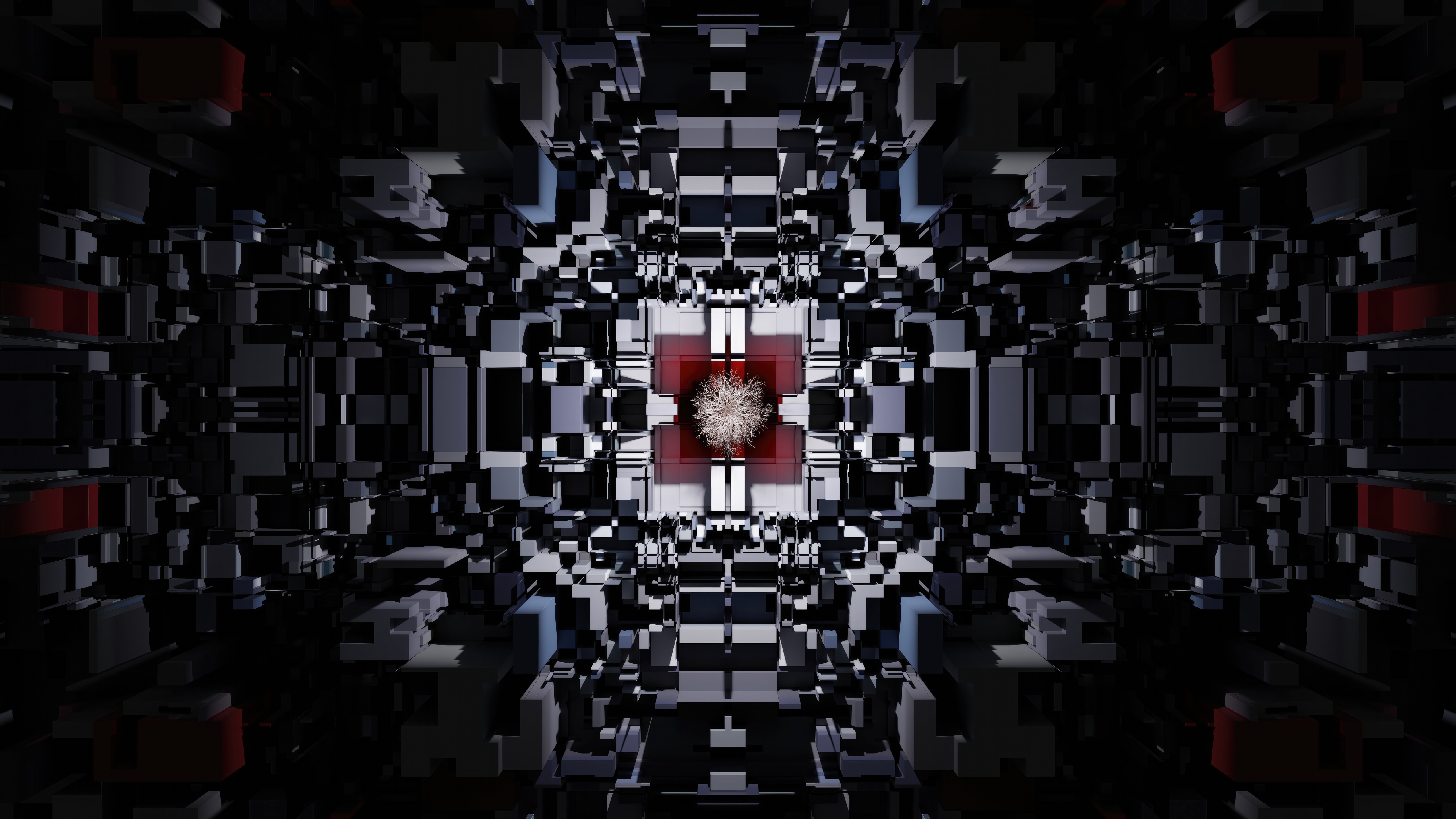 Abstract geometric formation with red accents HD Wallpaper