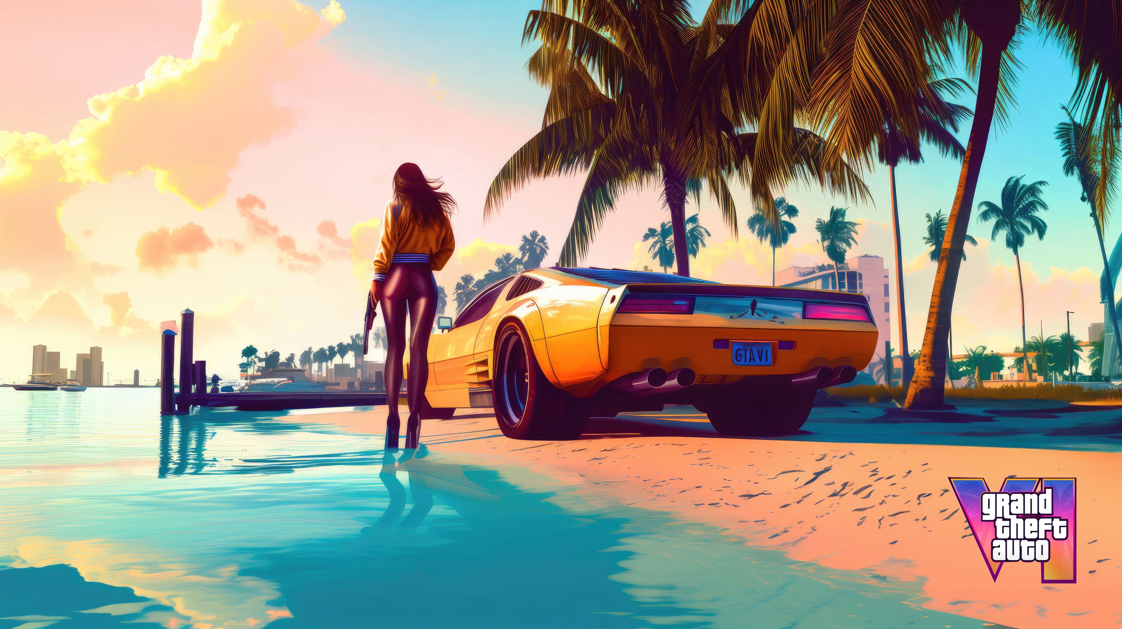 Grand Theft Auto VI concept art with woman and car HD Wallpaper