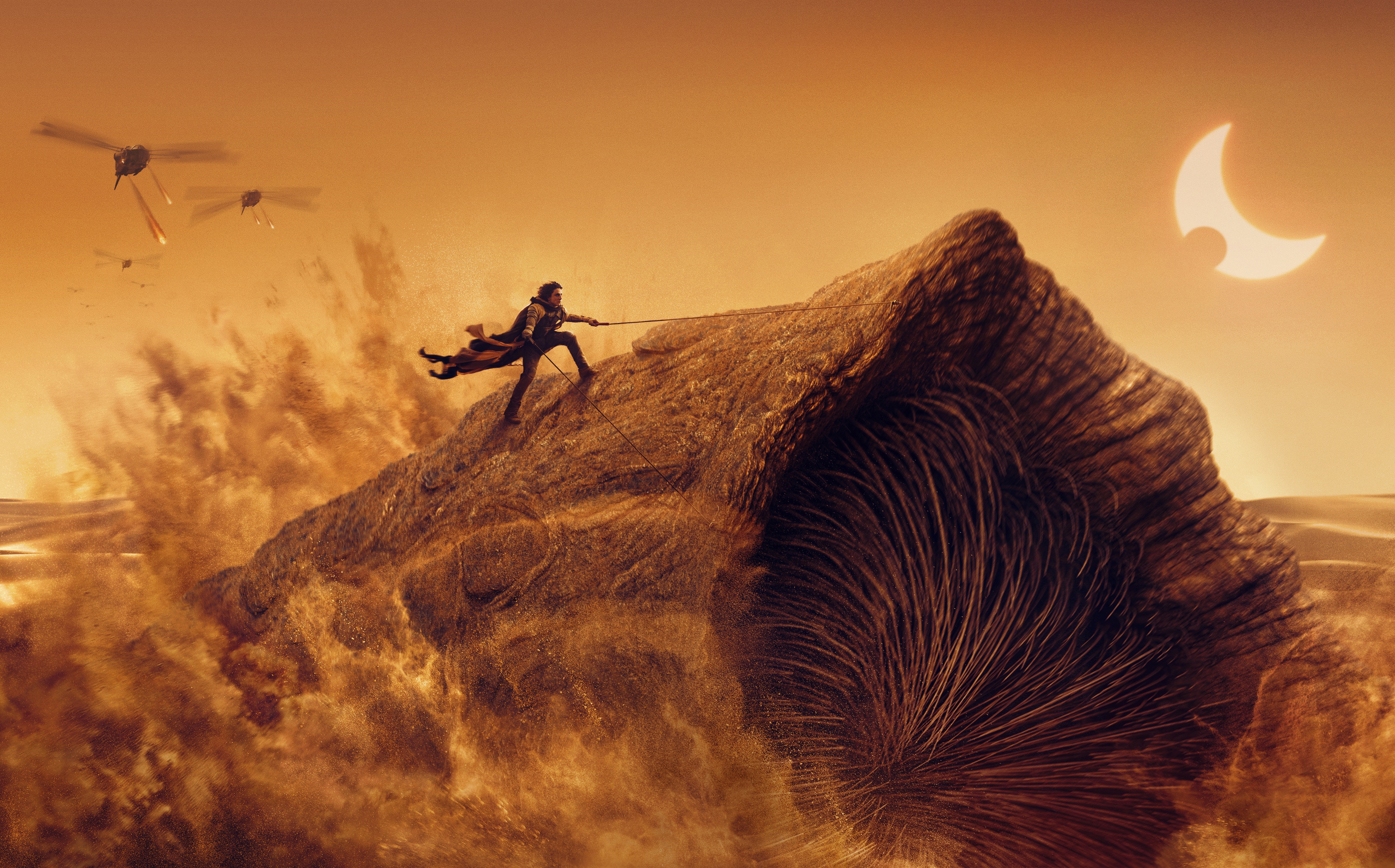 Paul Atreides riding a sandworm HD Wallpaper