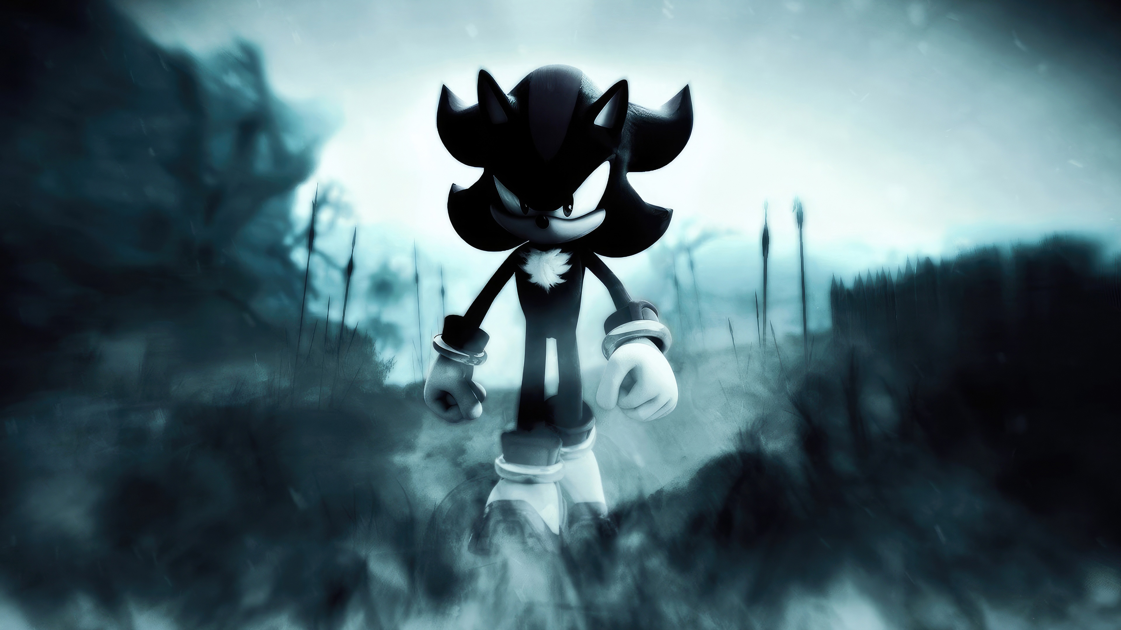 Shadow the Hedgehog in a dark, misty environment HD Wallpaper