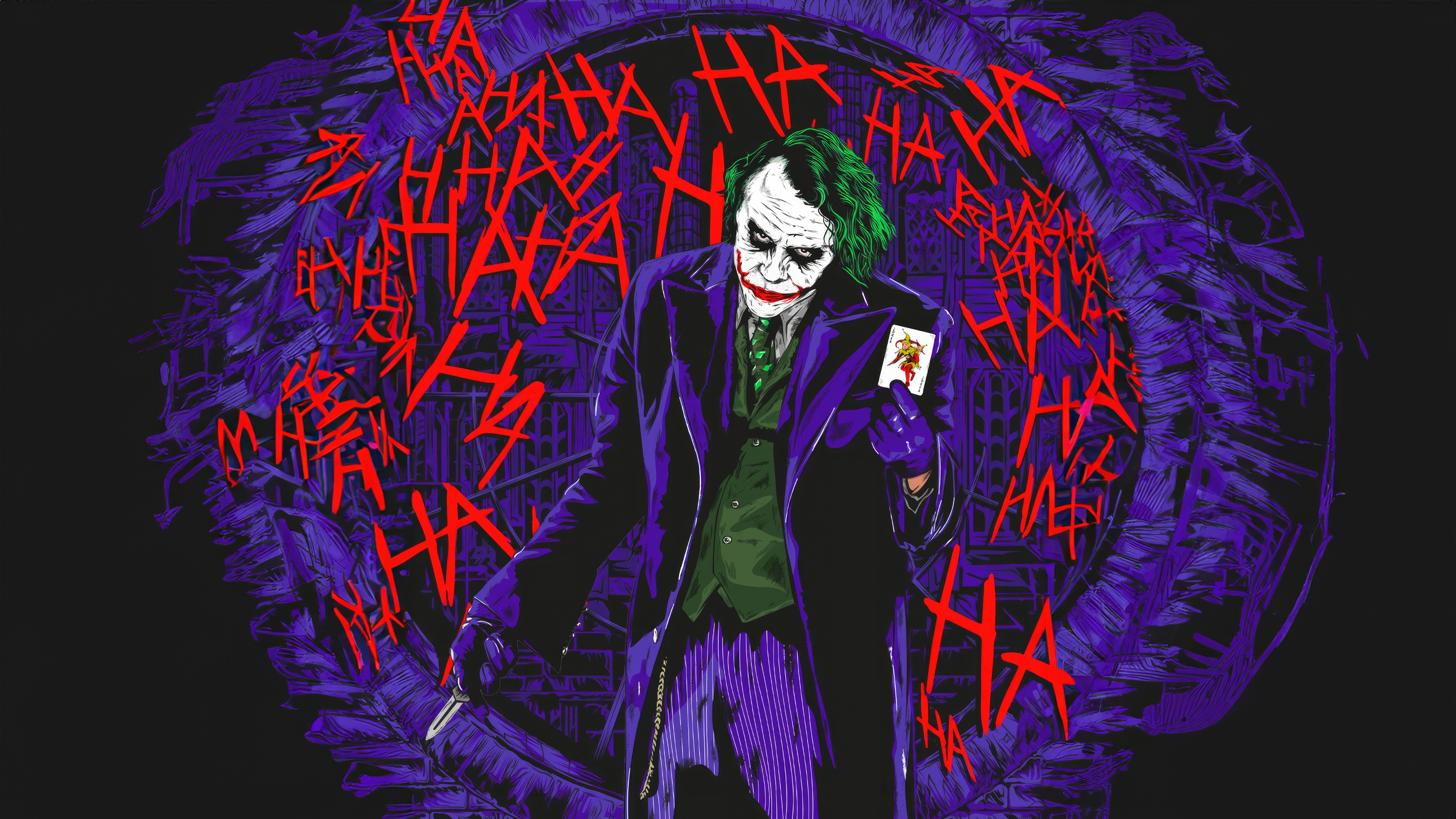 The Joker holding a playing card HD Wallpaper