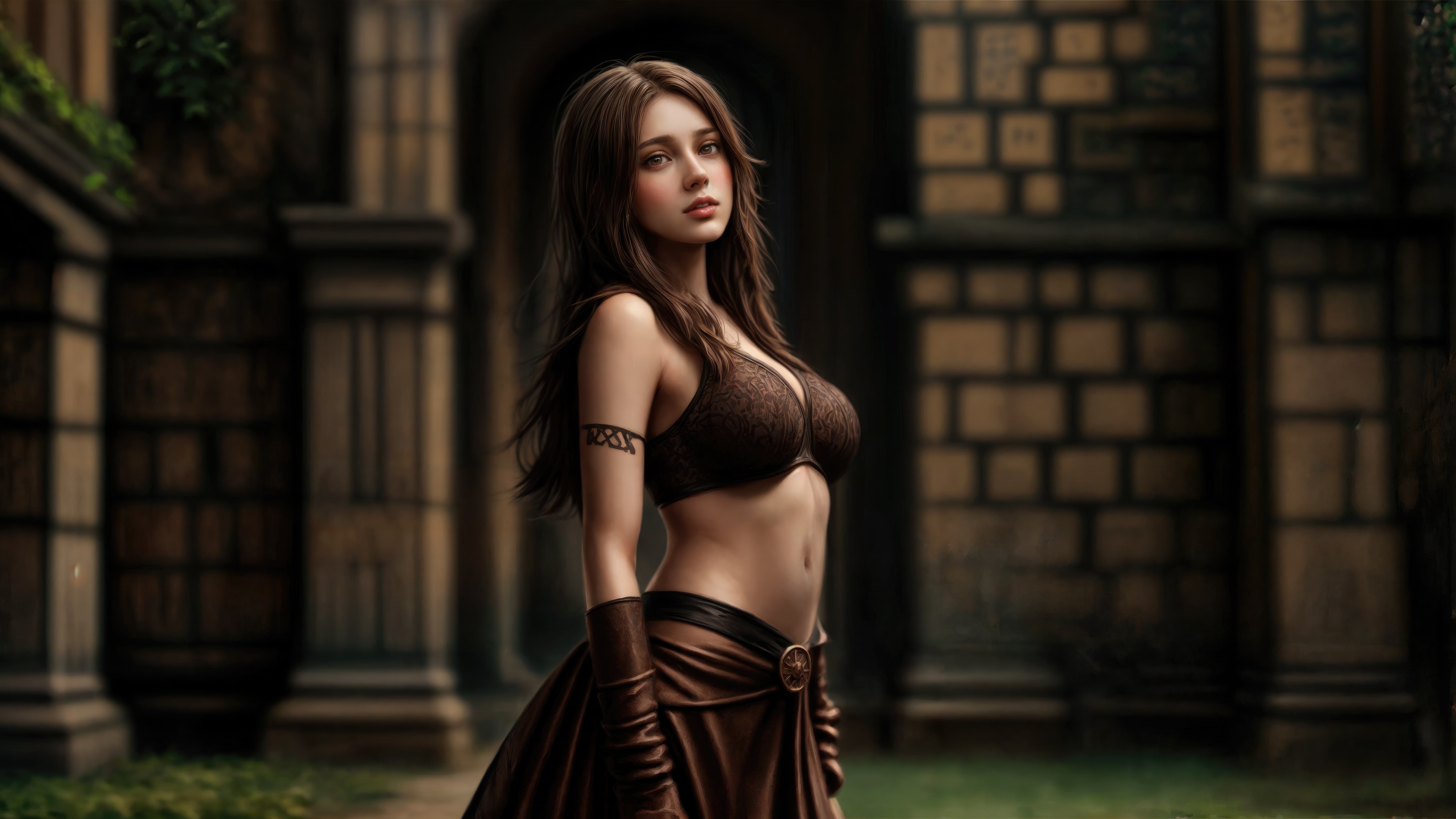 Fantasy Girl in Ancient Ruins HD Wallpaper