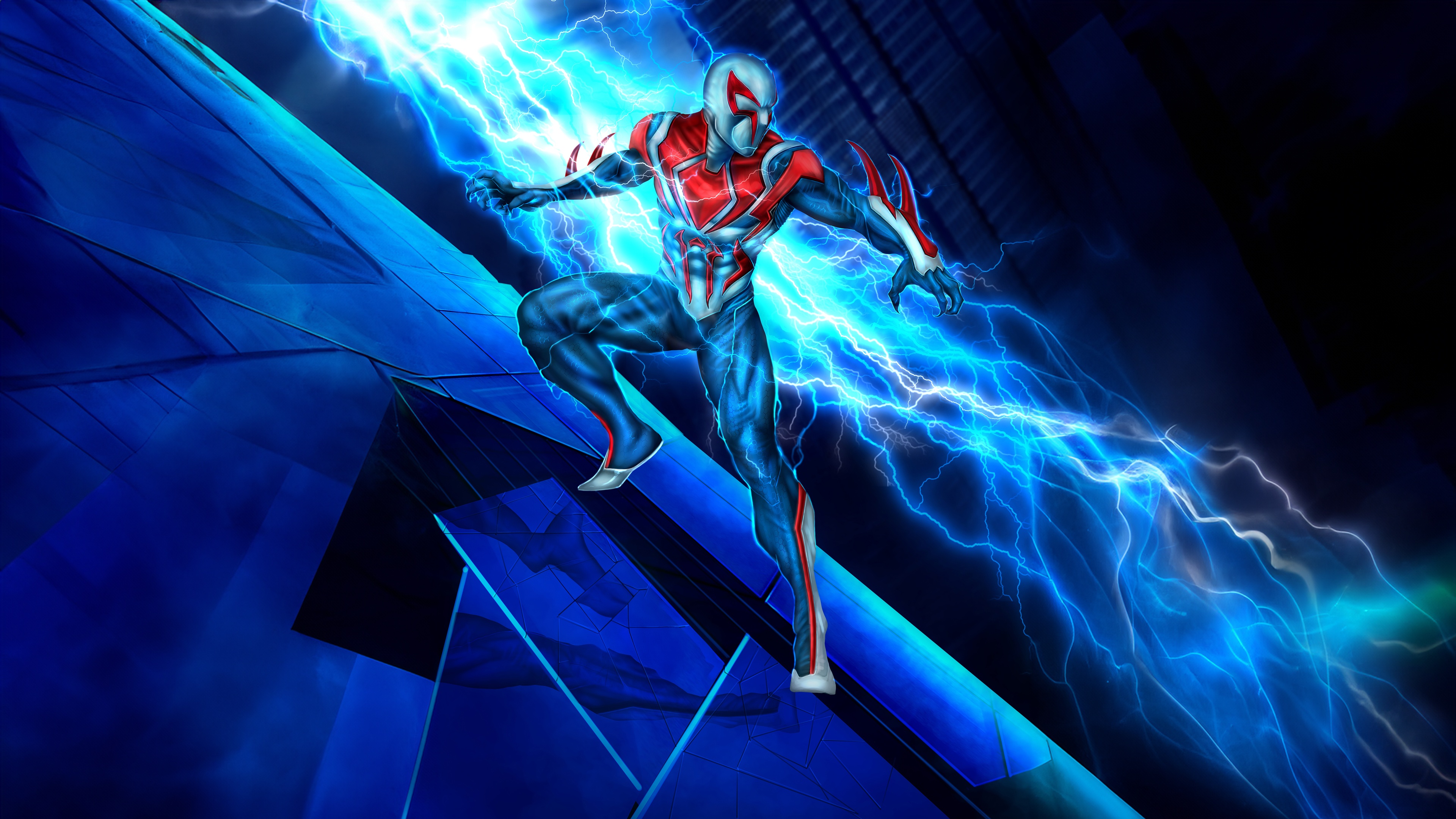 Spider-Man 2099 in a Techno Thriller Setting HD Wallpaper