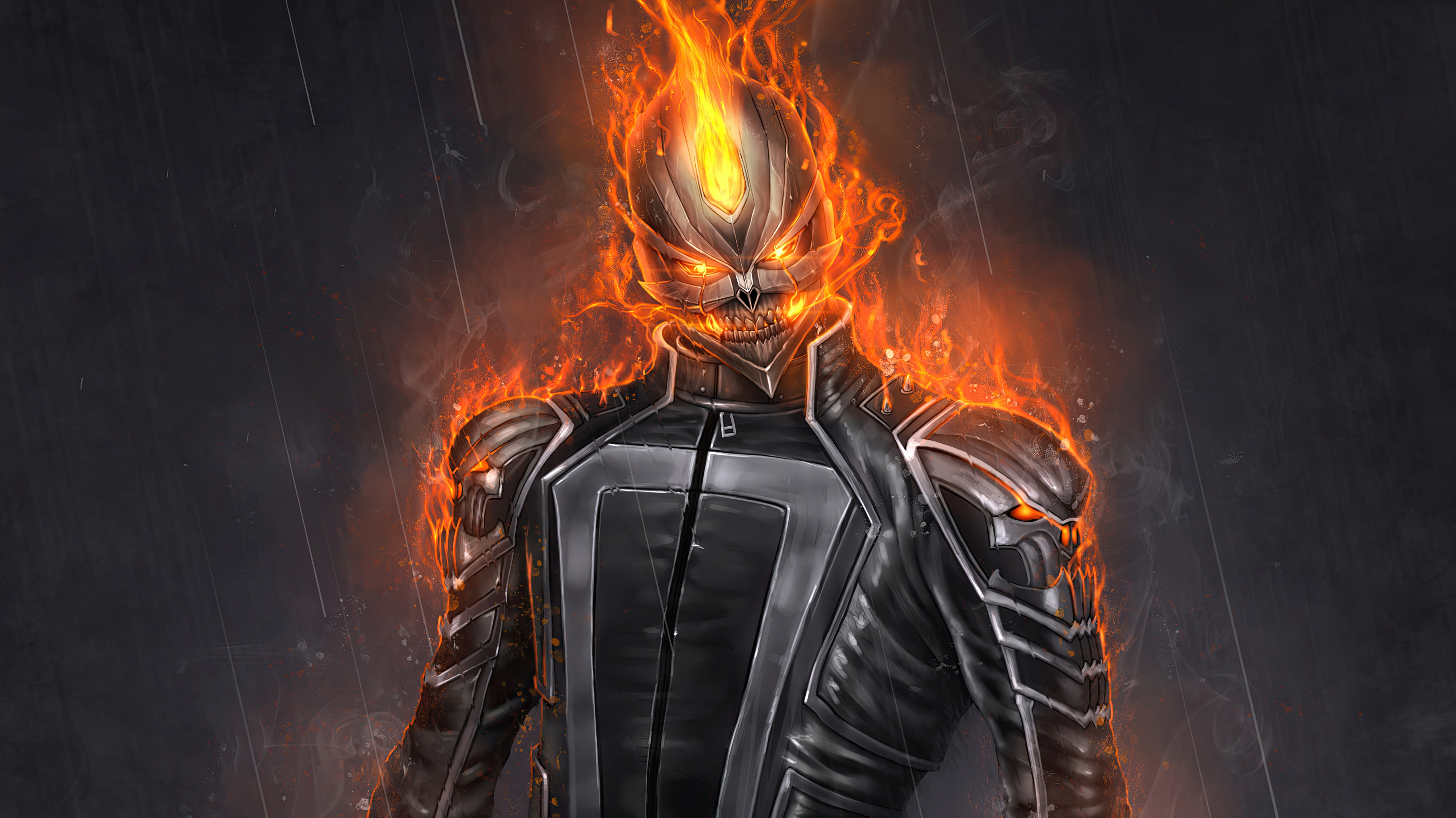 Ghost Rider in a black leather jacket with flames HD Wallpaper