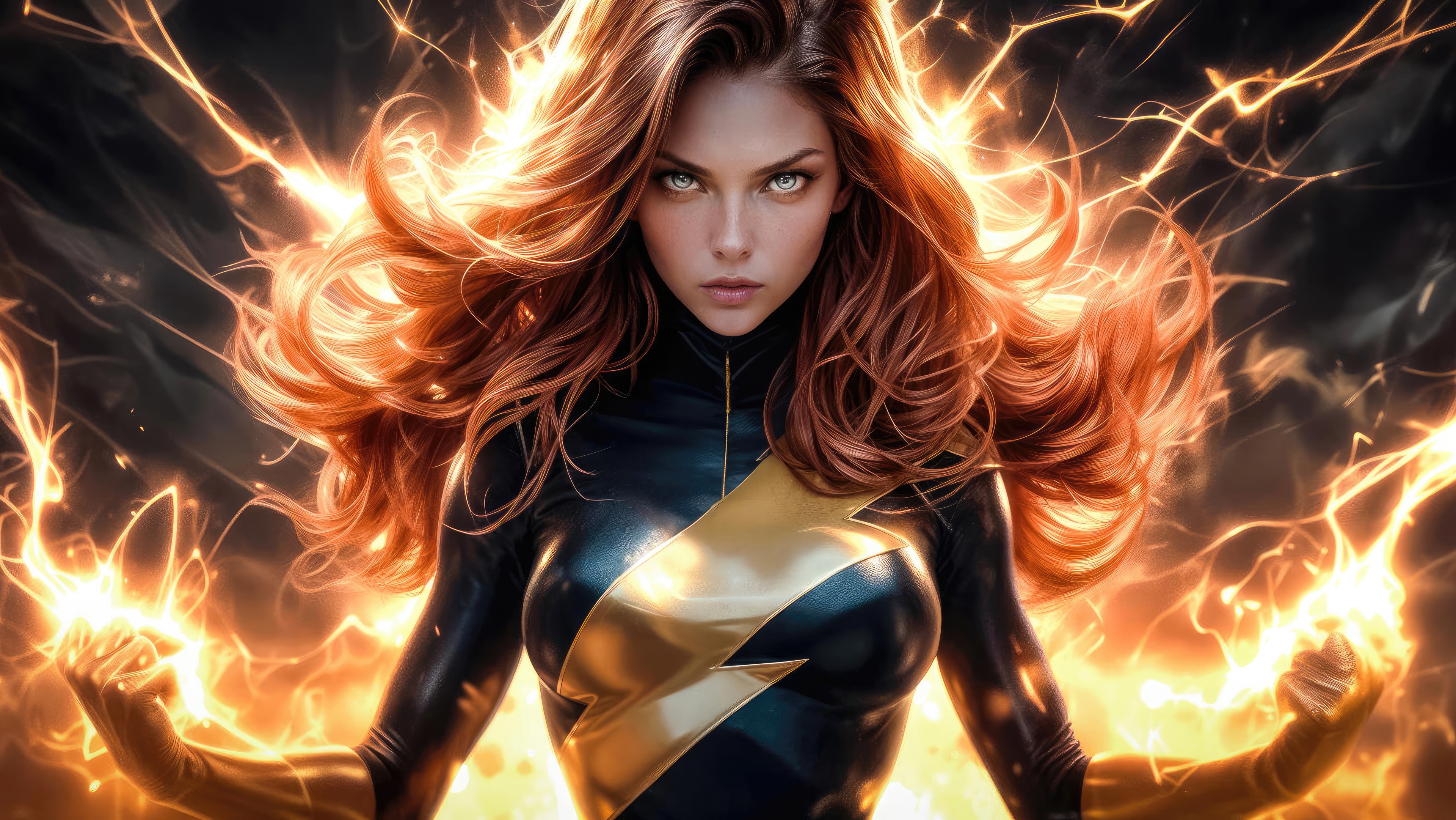 Jean Grey from X-Men with fiery energy HD Wallpaper