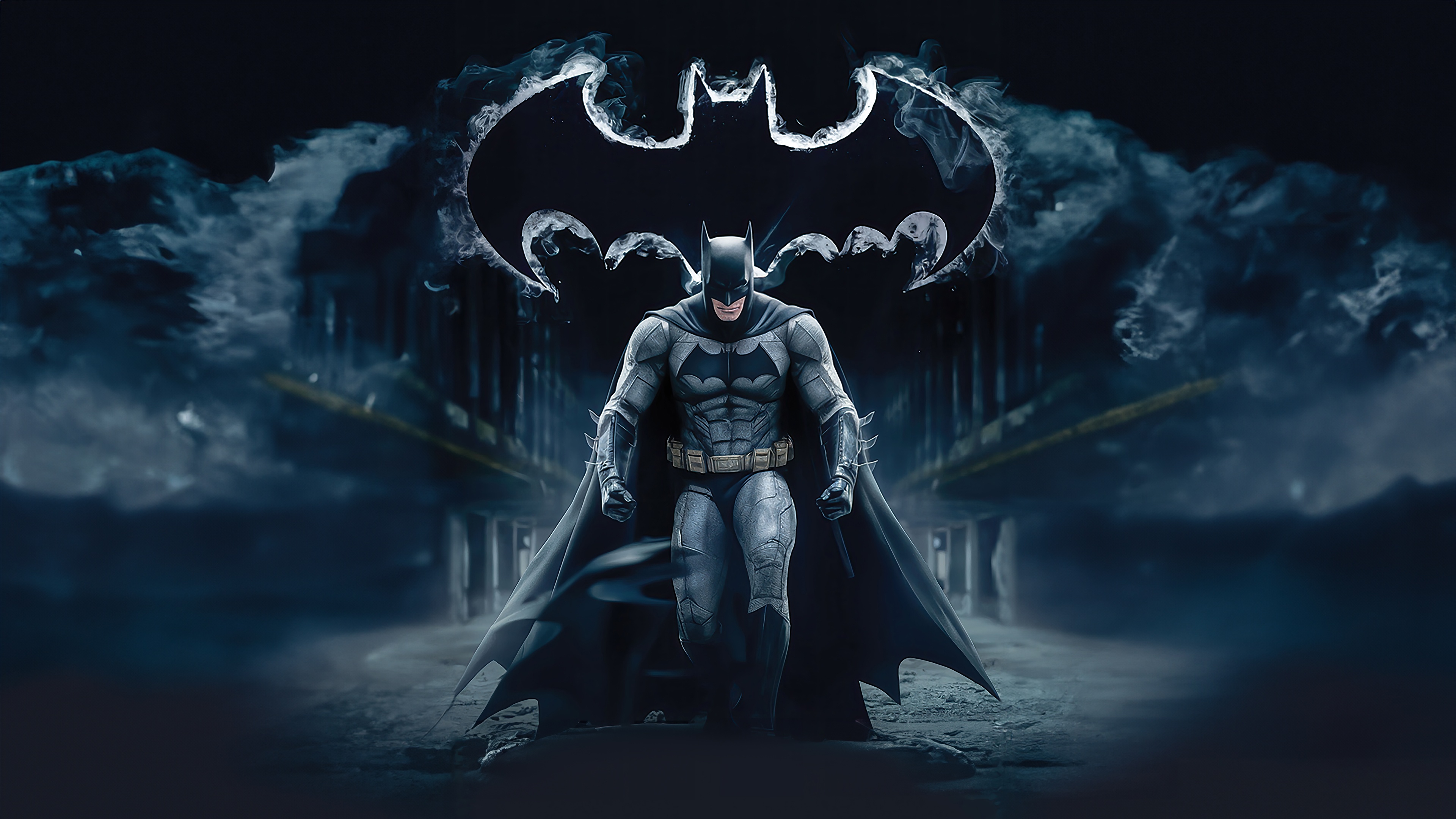 Batman in Gotham with Bat Symbol HD Wallpaper