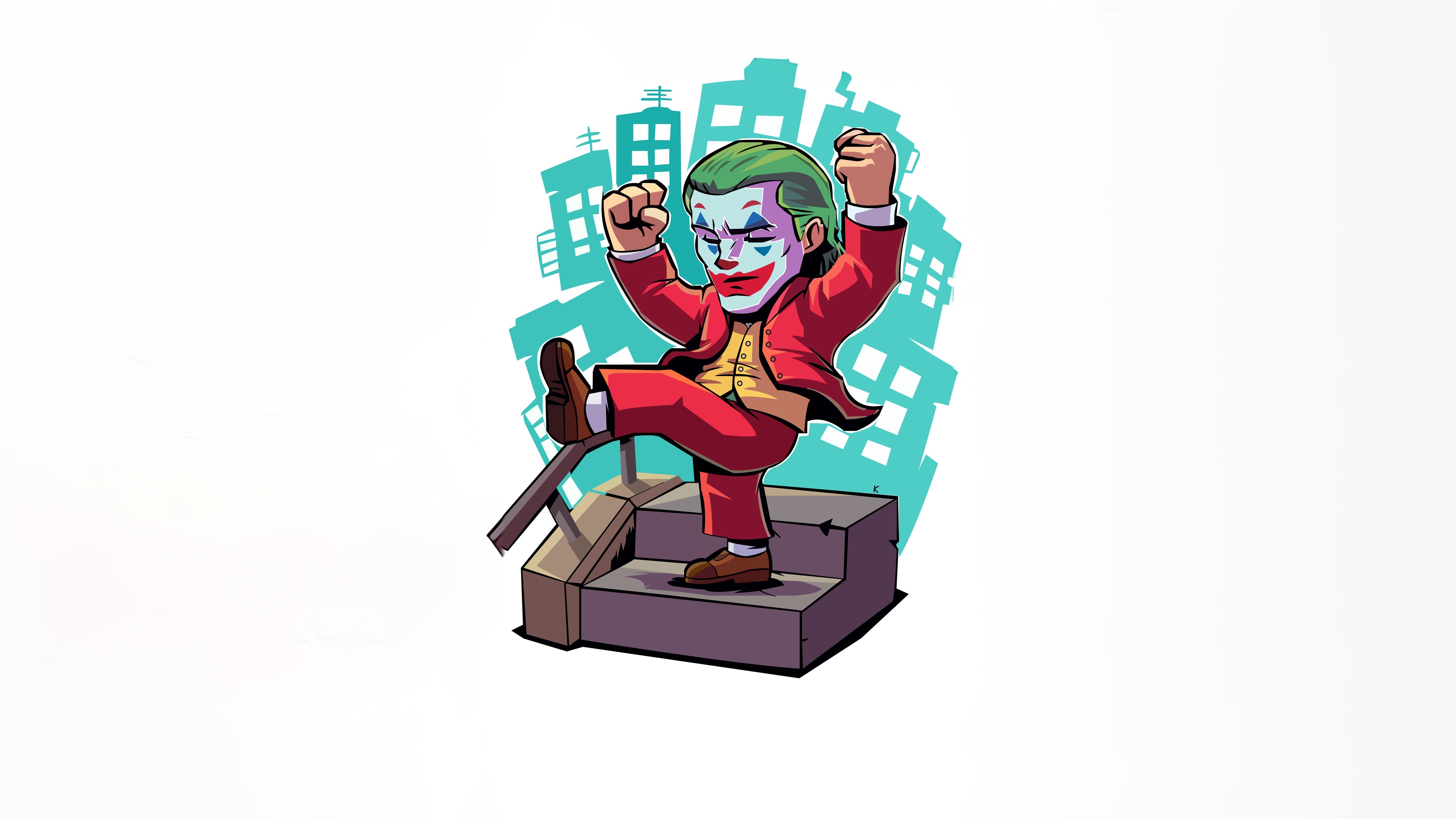 Chibi Joker on Steps with City Background HD Wallpaper