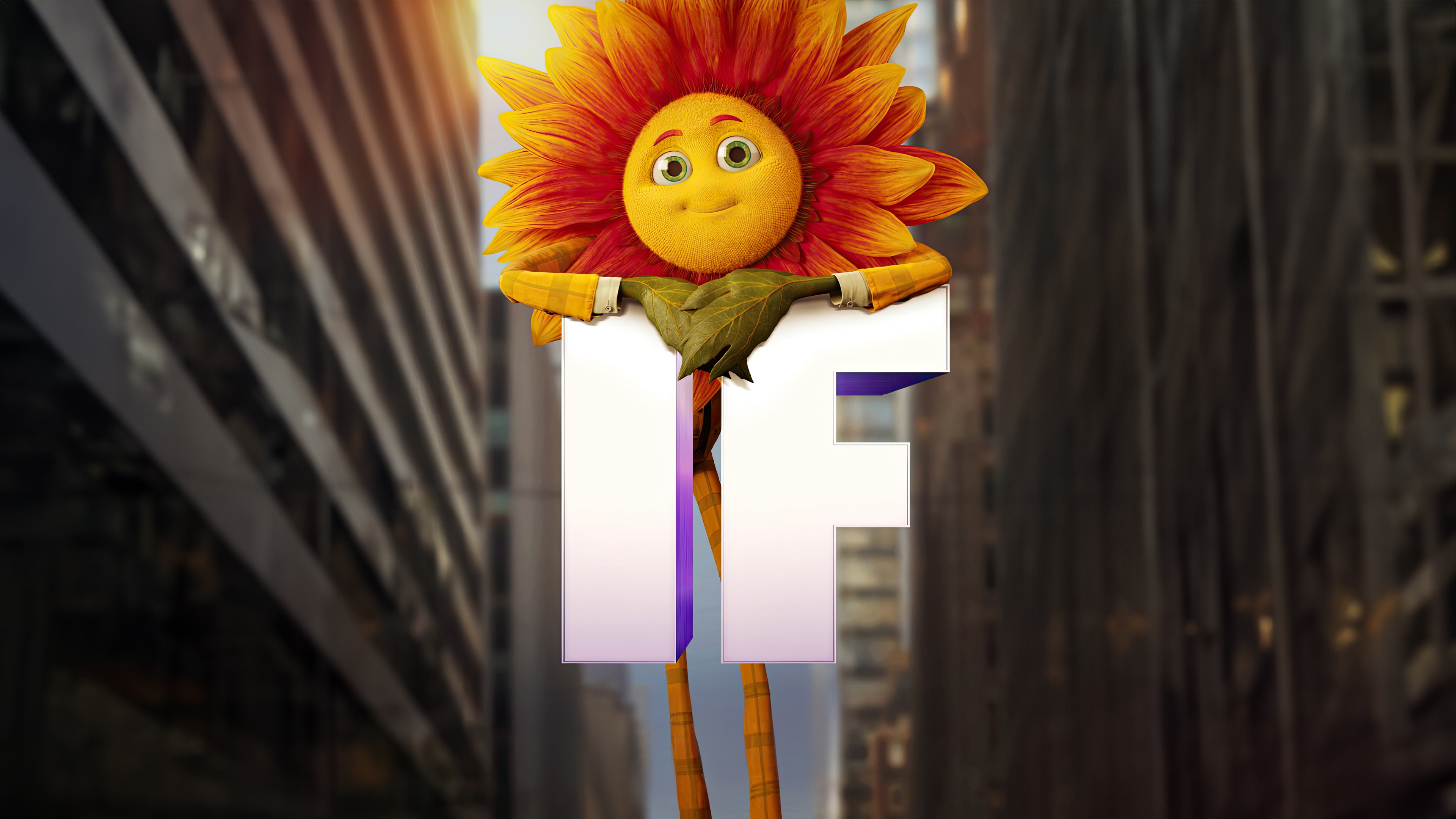 Flower character from IF movie holding "IF" letters HD Wallpaper